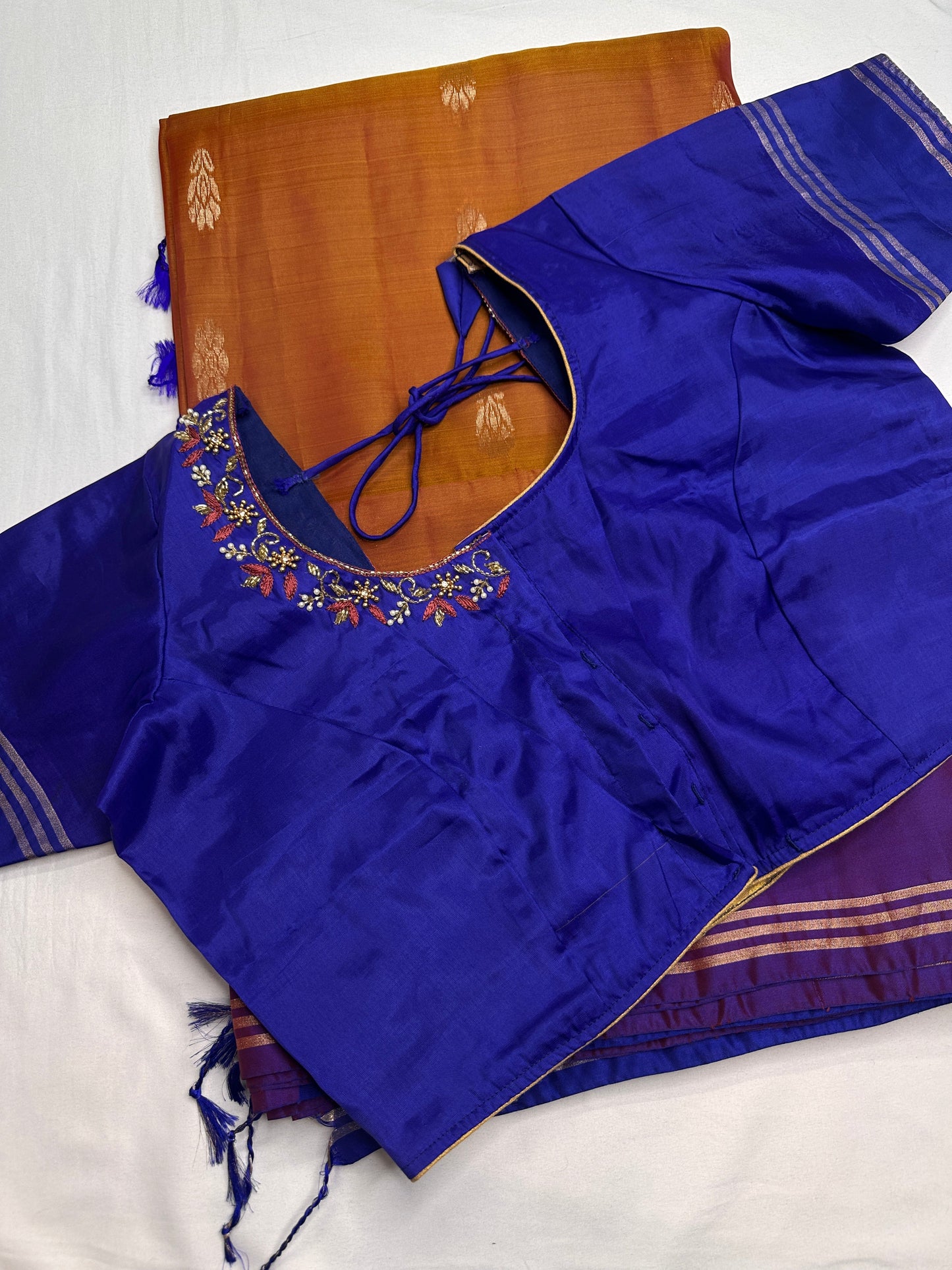 Brown Blue Light Weight Kanchi Soft Silk  Saree