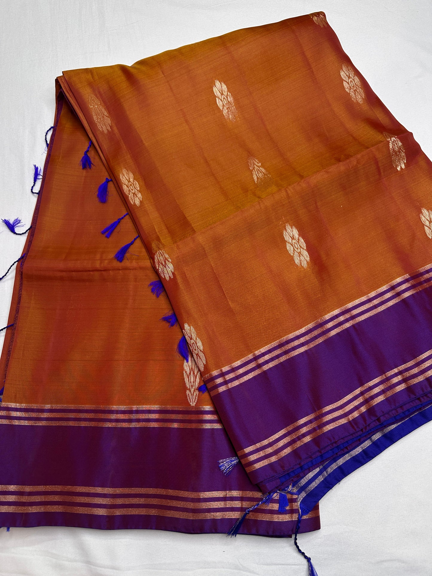Brown Blue Light Weight Kanchi Soft Silk  Saree