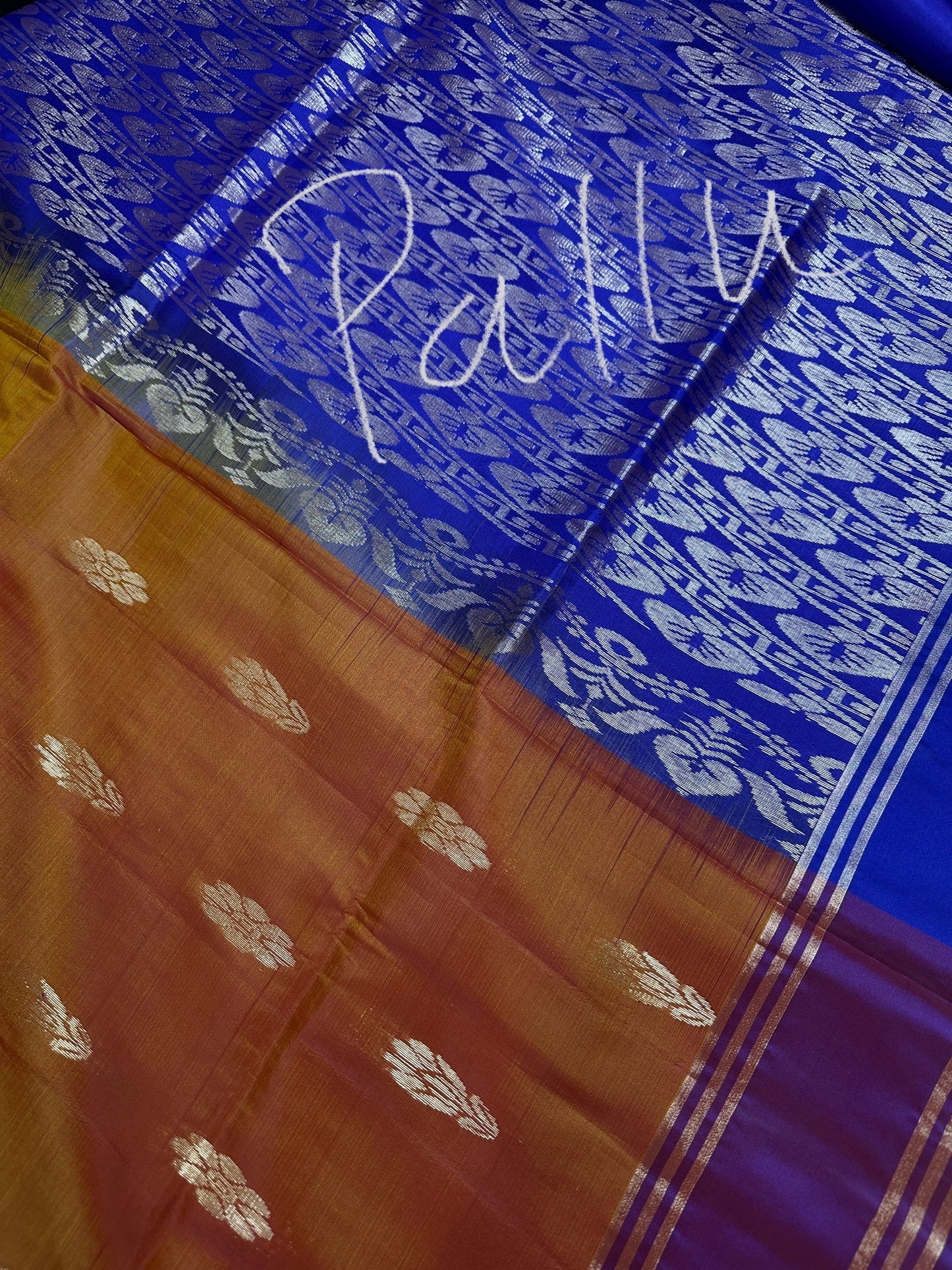Brown Blue Light Weight Kanchi Soft Silk  Saree
