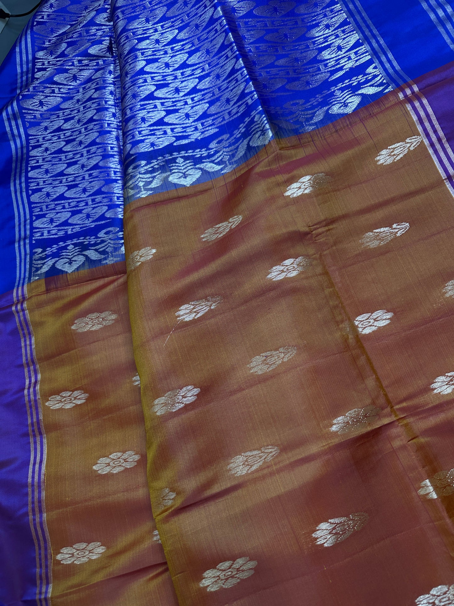 Brown Blue Light Weight Kanchi Soft Silk  Saree