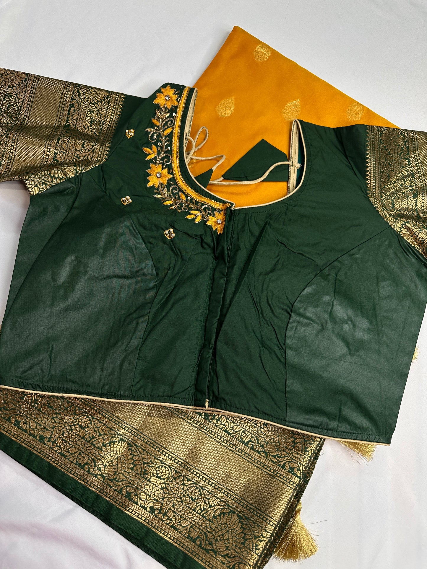 Yellow Green Traditional Semi Gadwal Saree