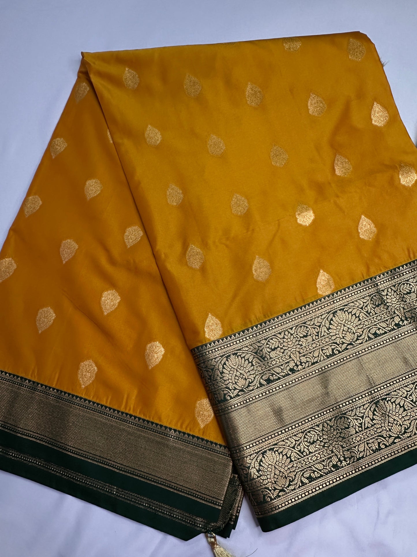 Yellow Green Traditional Semi Gadwal Saree
