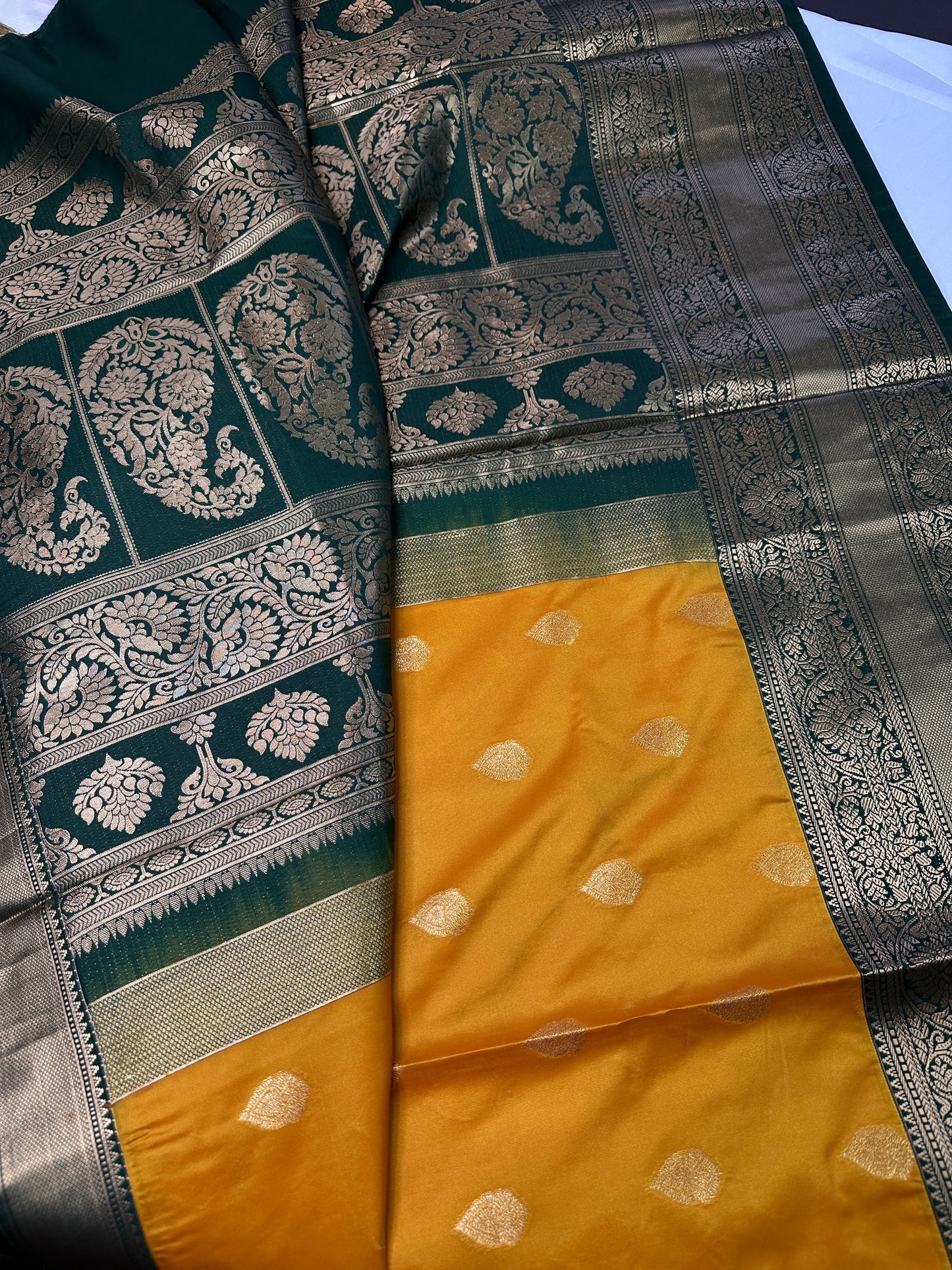 Yellow Green Traditional Semi Gadwal Saree