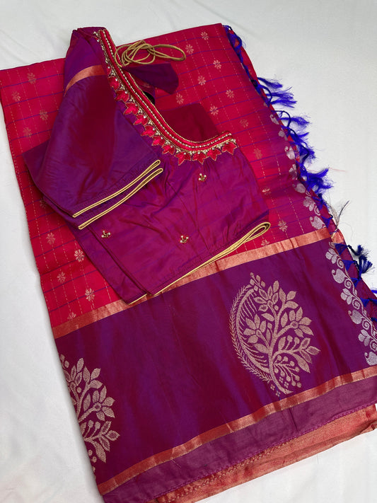 Pink Semi Uppada Silk Butta Saree