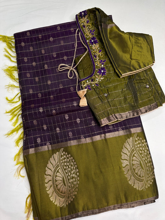 Purple Semi Uppada Silk Butta Saree