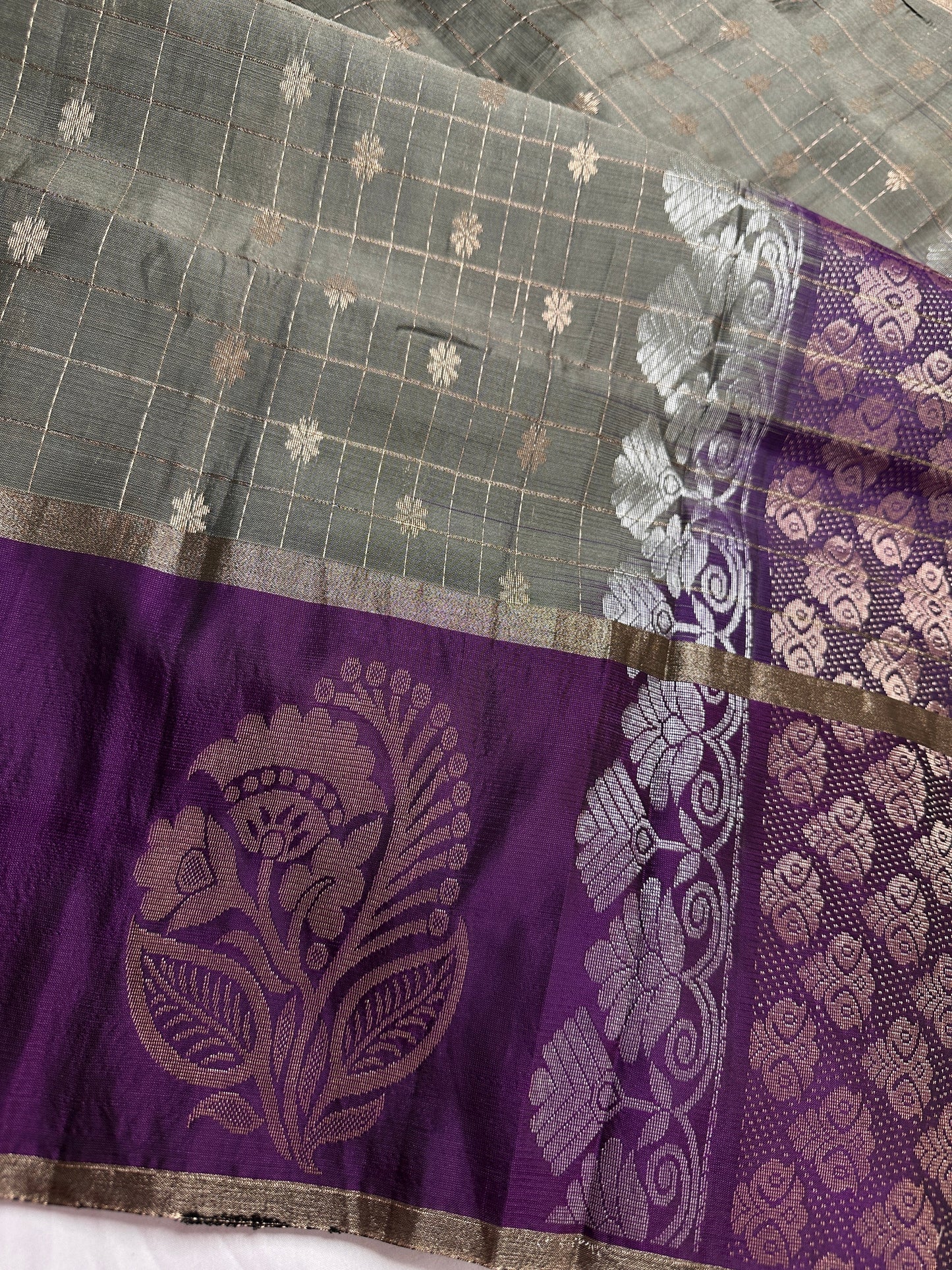 Grey Purple Semi Uppada Silk Butta Saree