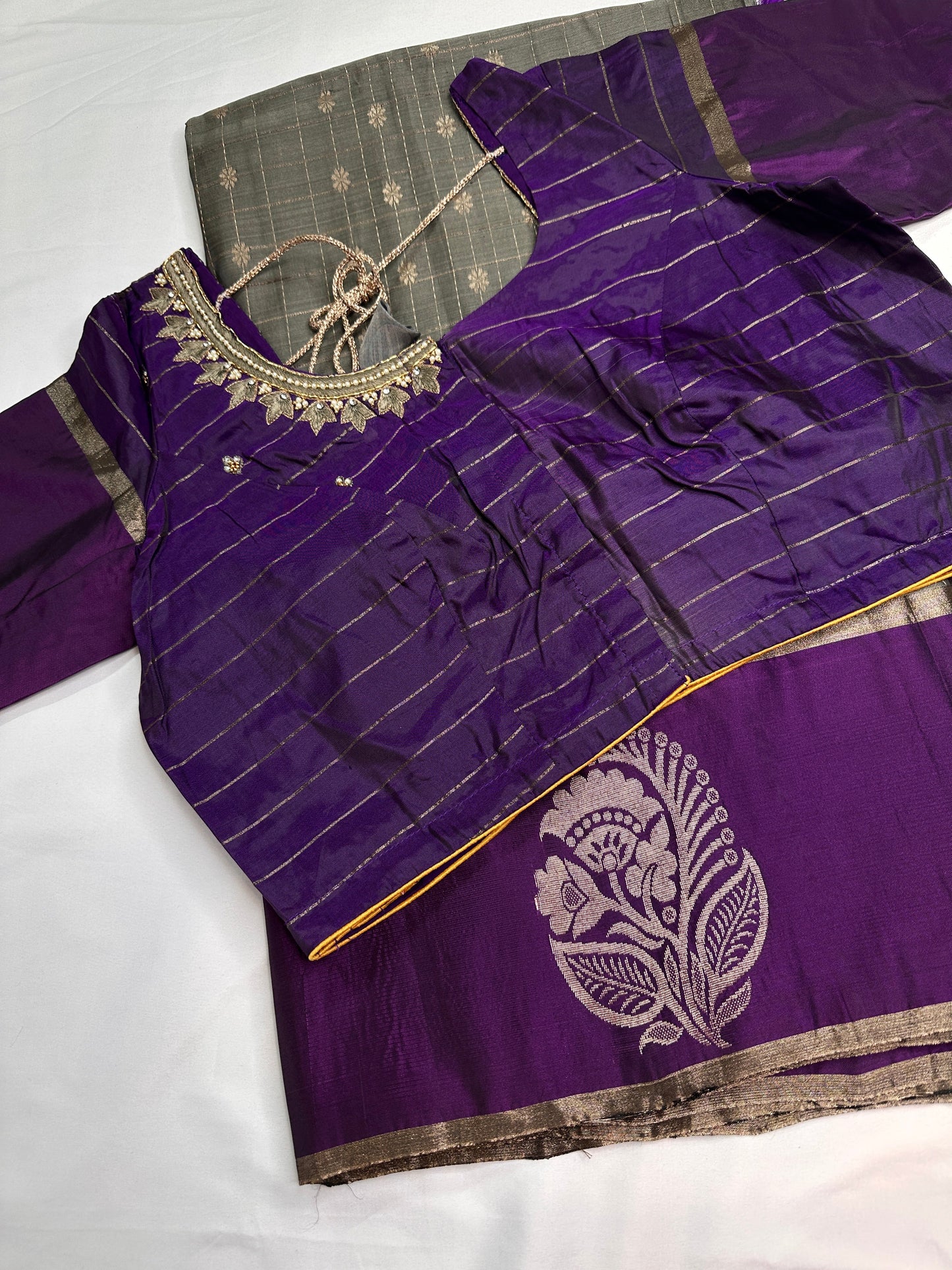 Grey Purple Semi Uppada Silk Butta Saree