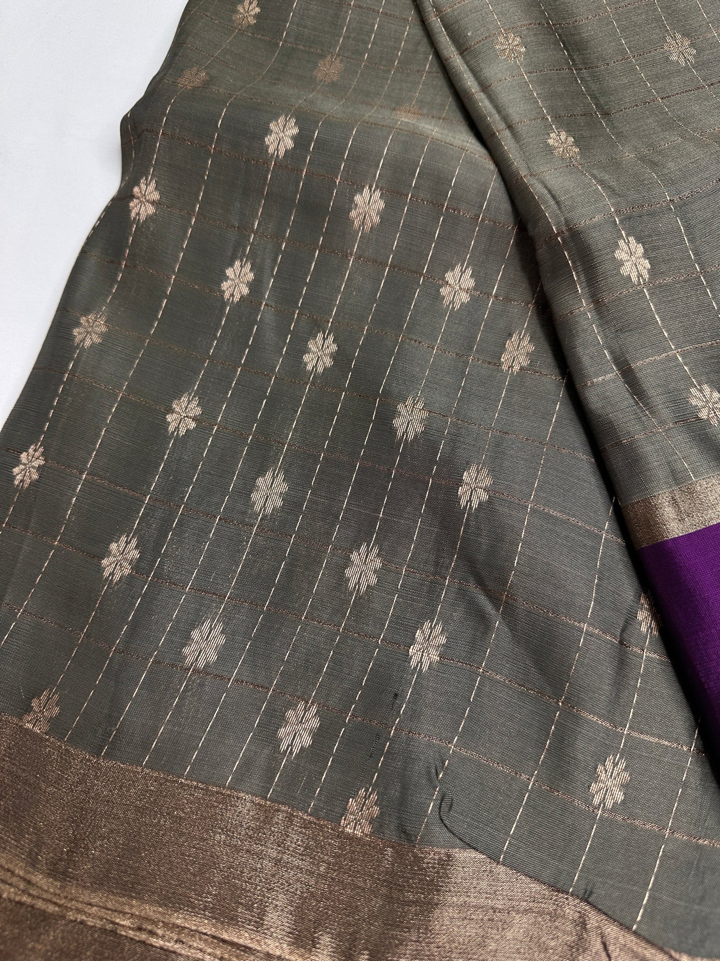 Grey Purple Semi Uppada Silk Butta Saree
