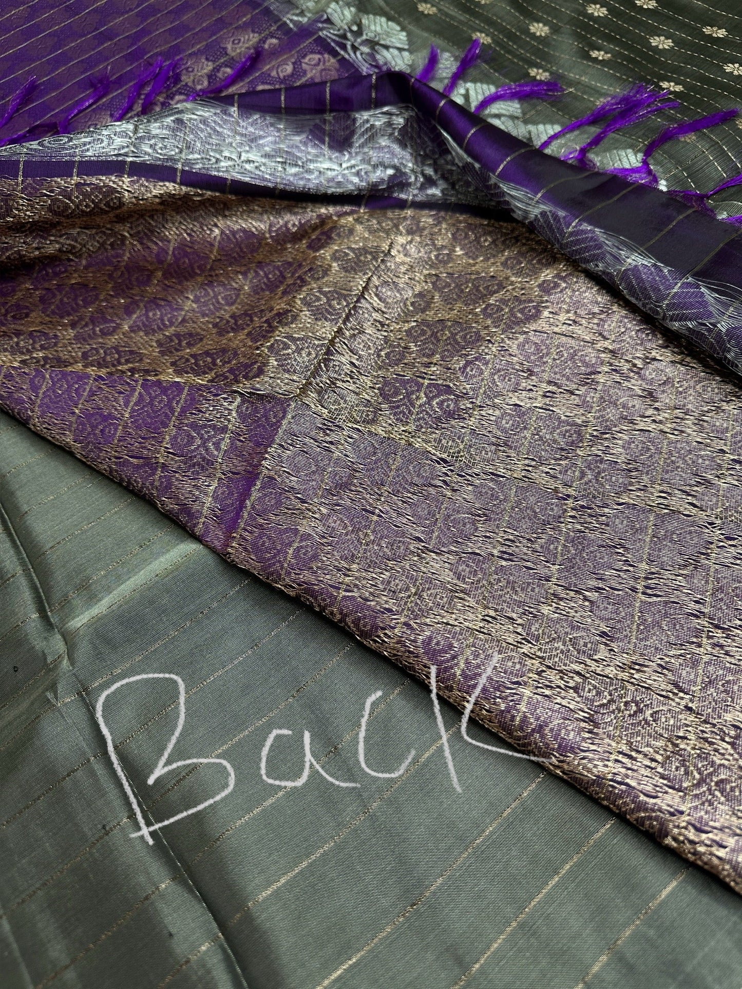 Grey Purple Semi Uppada Silk Butta Saree