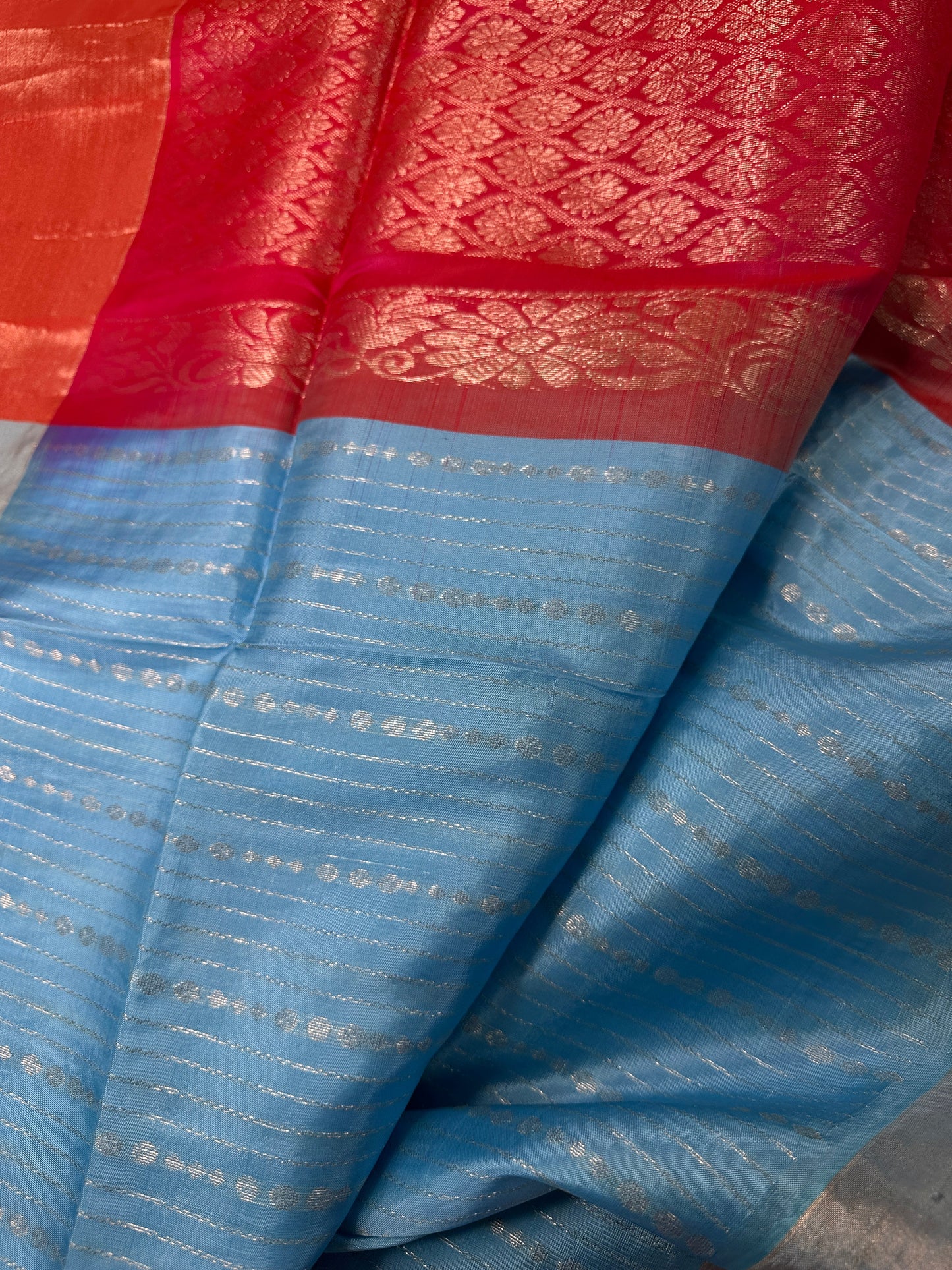 Uppada Semi Blue Pink Light Weight Saree