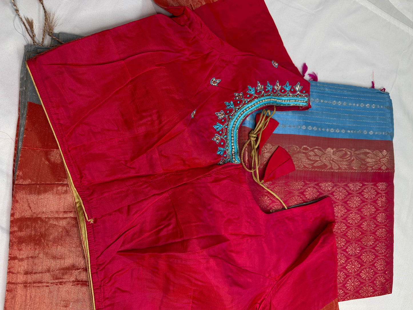 Uppada Semi Blue Pink Light Weight Saree