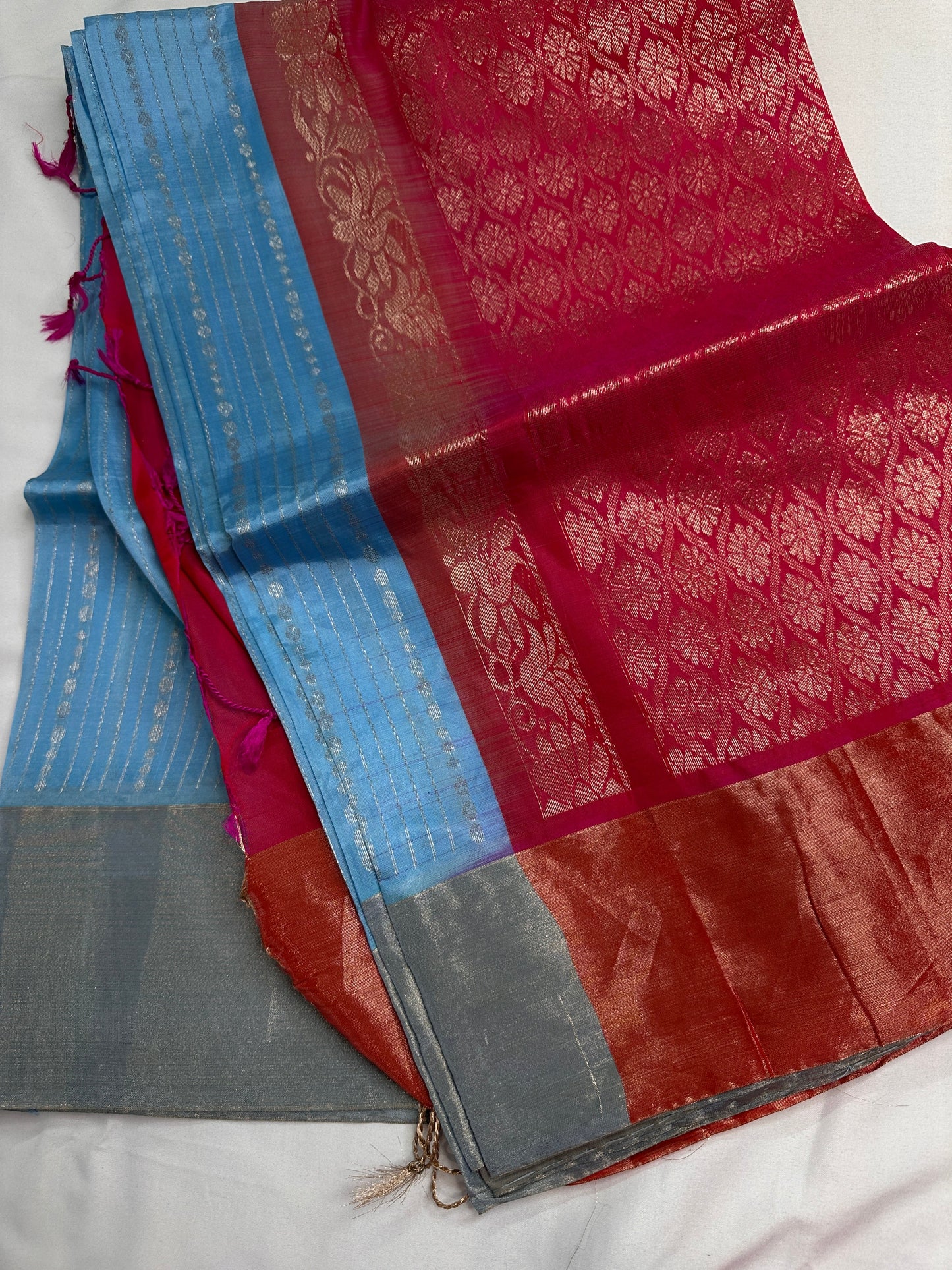 Uppada Semi Blue Pink Light Weight Saree