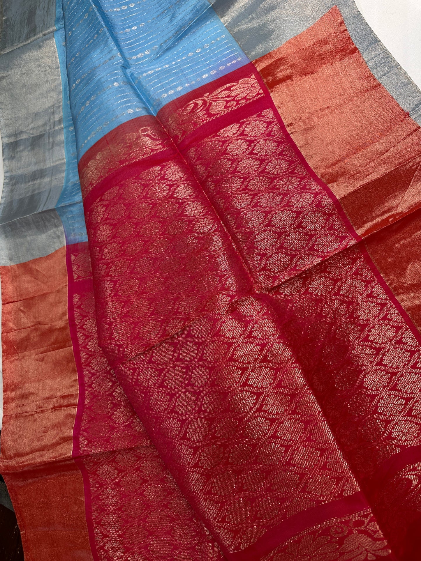 Uppada Semi Blue Pink Light Weight Saree