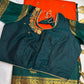 Orange Green Traditional Semi Gadwal Saree