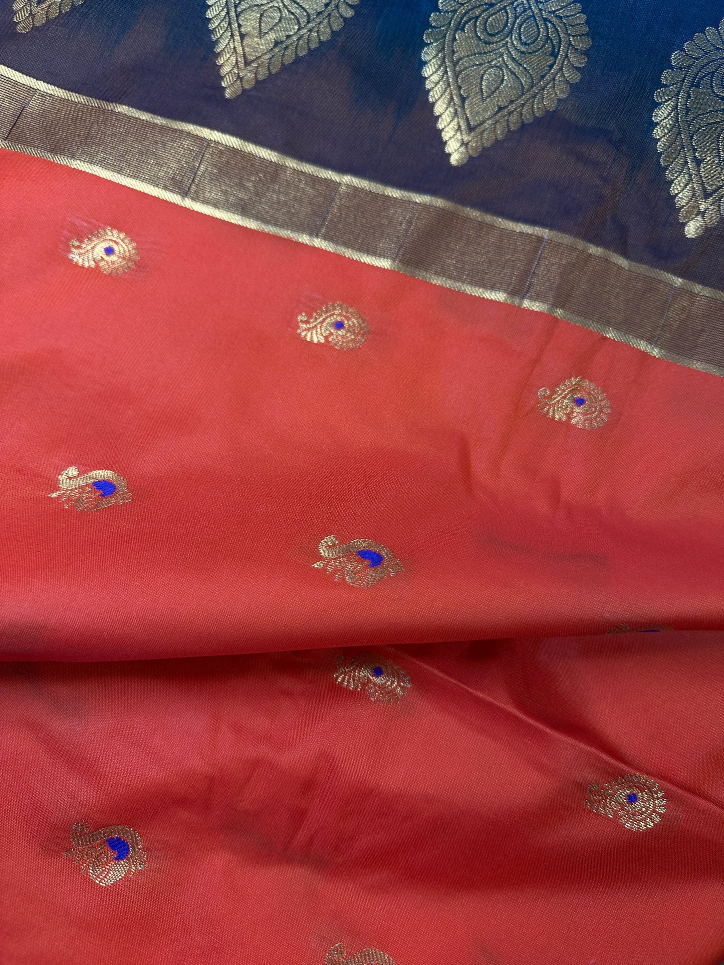 Orange Green Traditional Semi Gadwal Saree