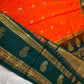 Orange Green Traditional Semi Gadwal Saree