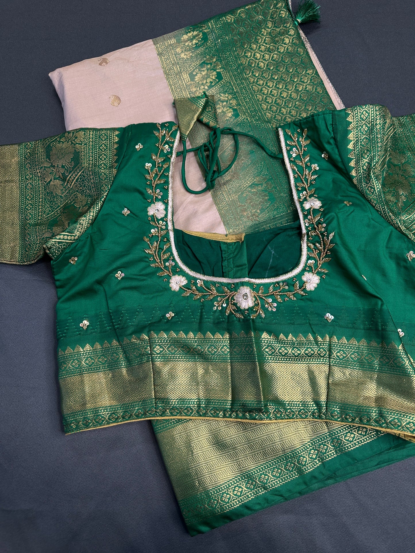 Semi Gadwal Silk Cream Green Saree