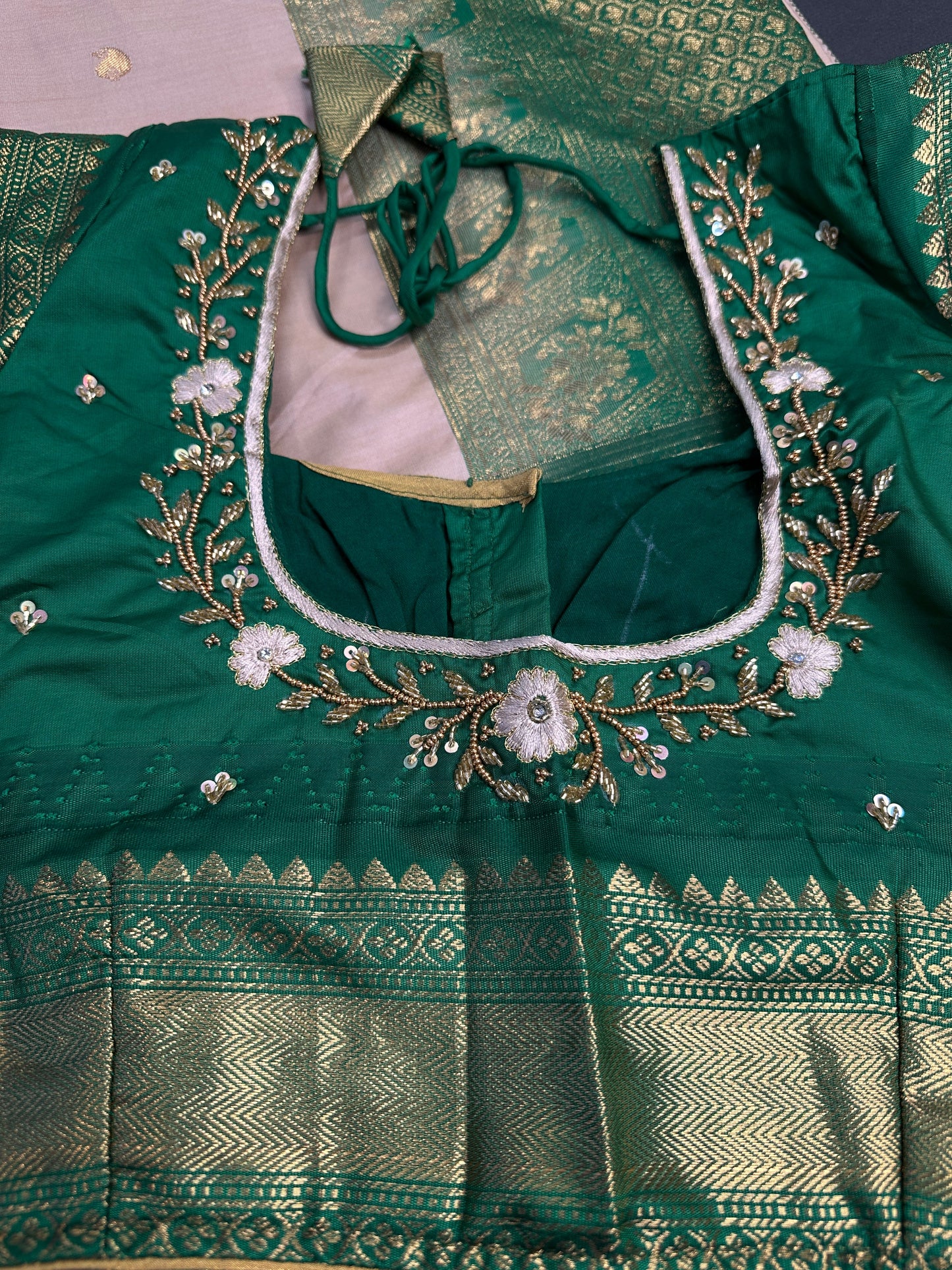Semi Gadwal Silk Cream Green Saree