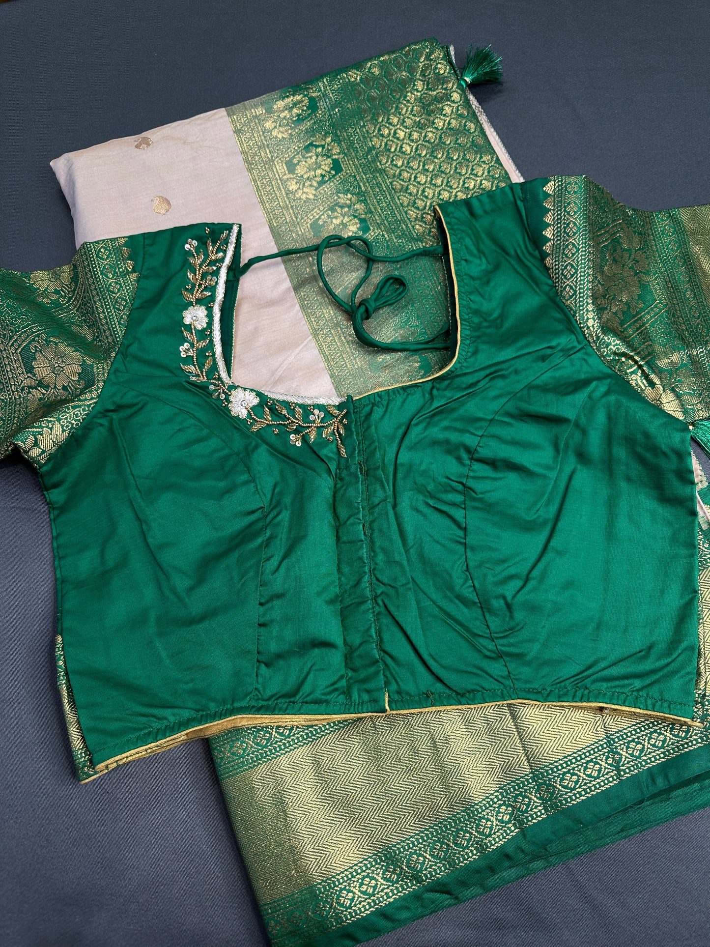 Semi Gadwal Silk Cream Green Saree