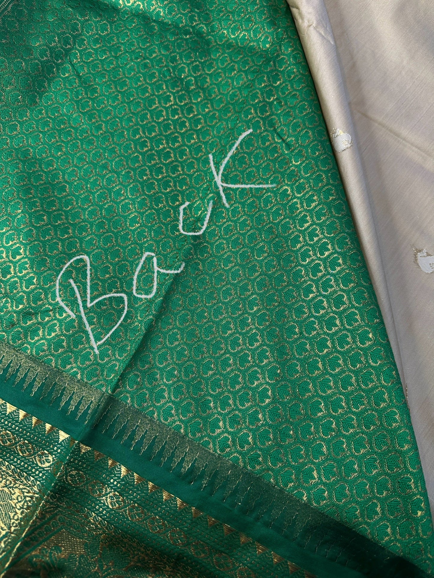 Semi Gadwal Silk Cream Green Saree