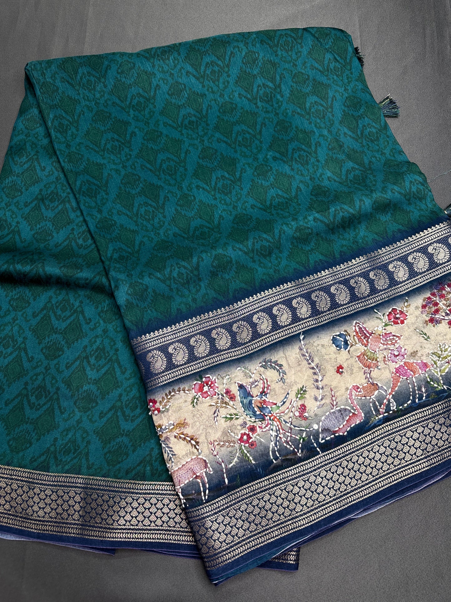 Pure Crepe Worli Green Saree