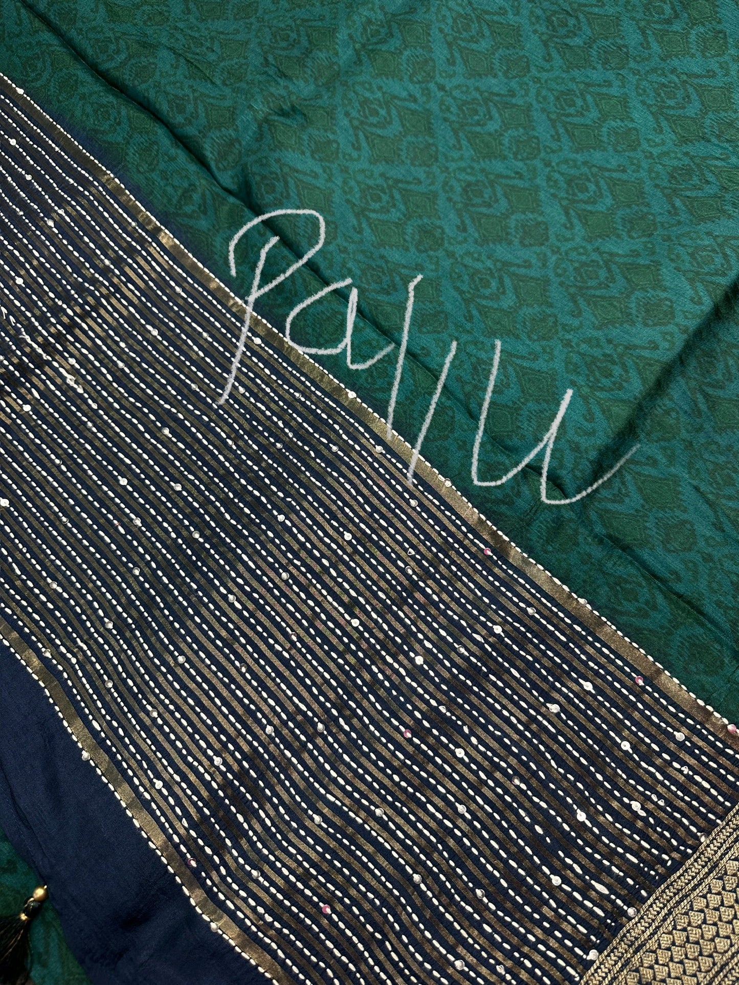 Pure Crepe Worli Green Saree