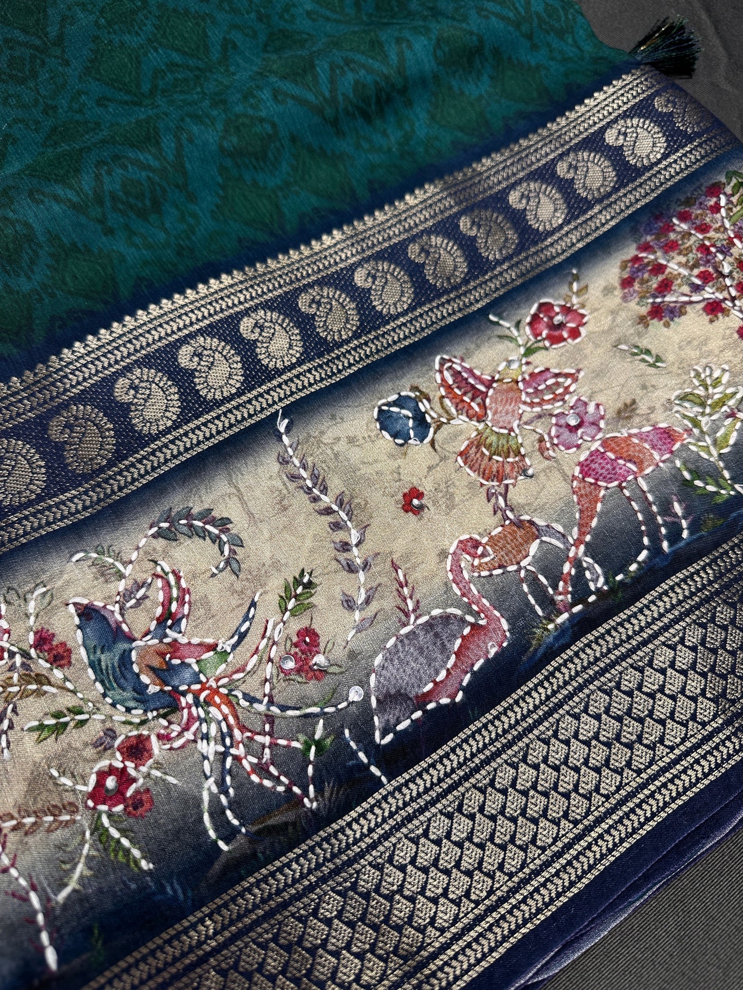 Pure Crepe Worli Green Saree