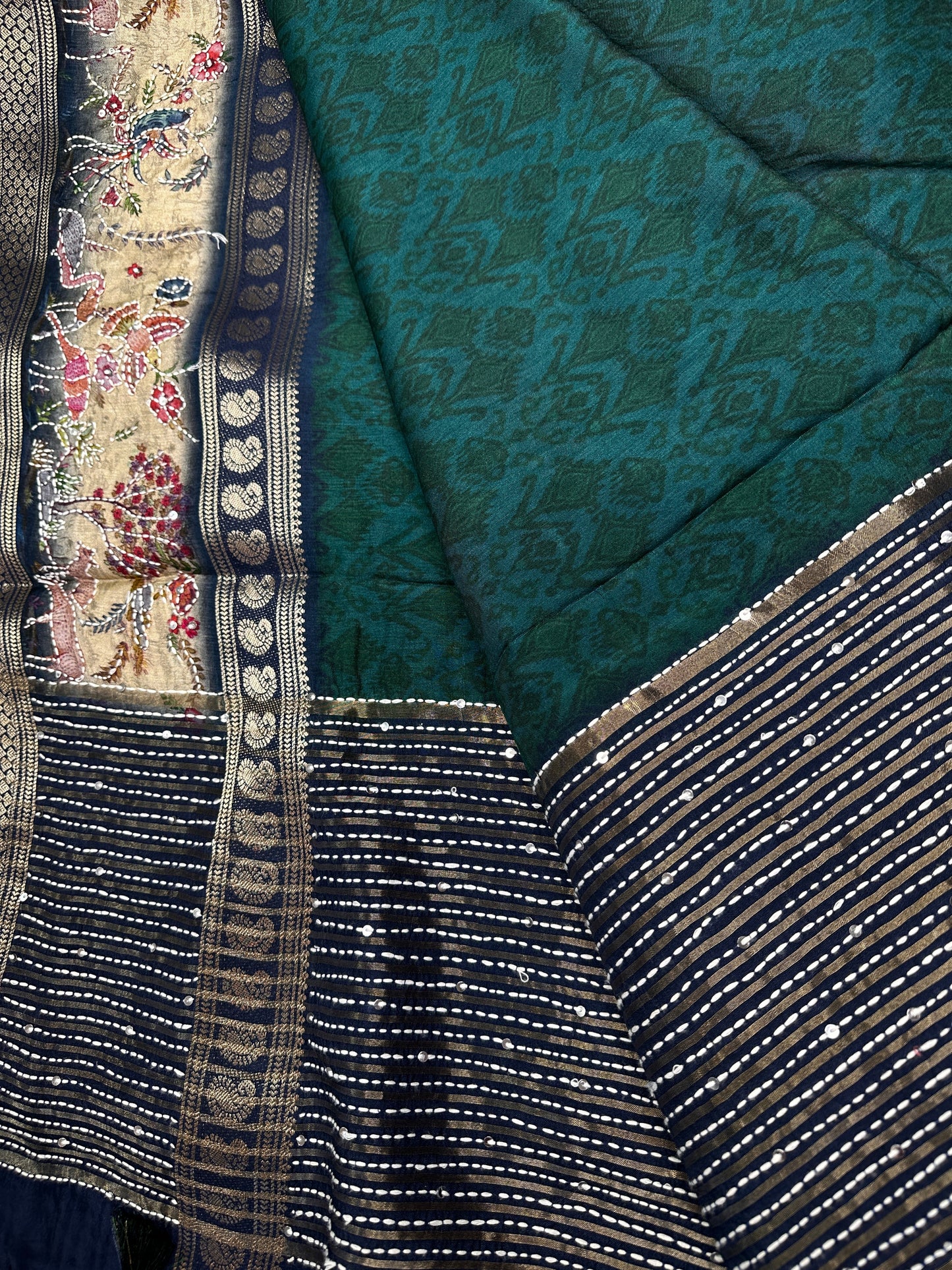 Pure Crepe Worli Green Saree