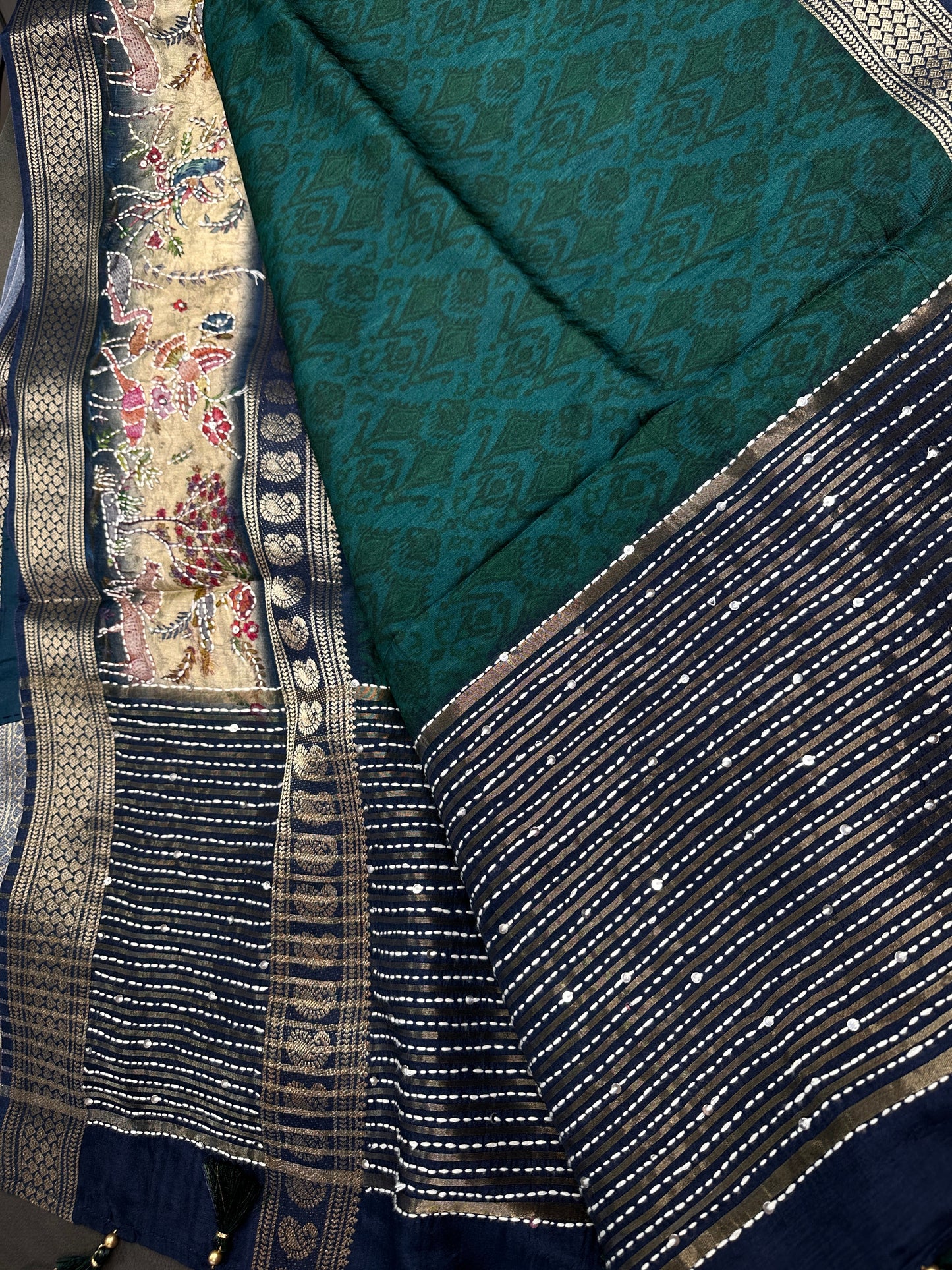 Pure Crepe Worli Green Saree