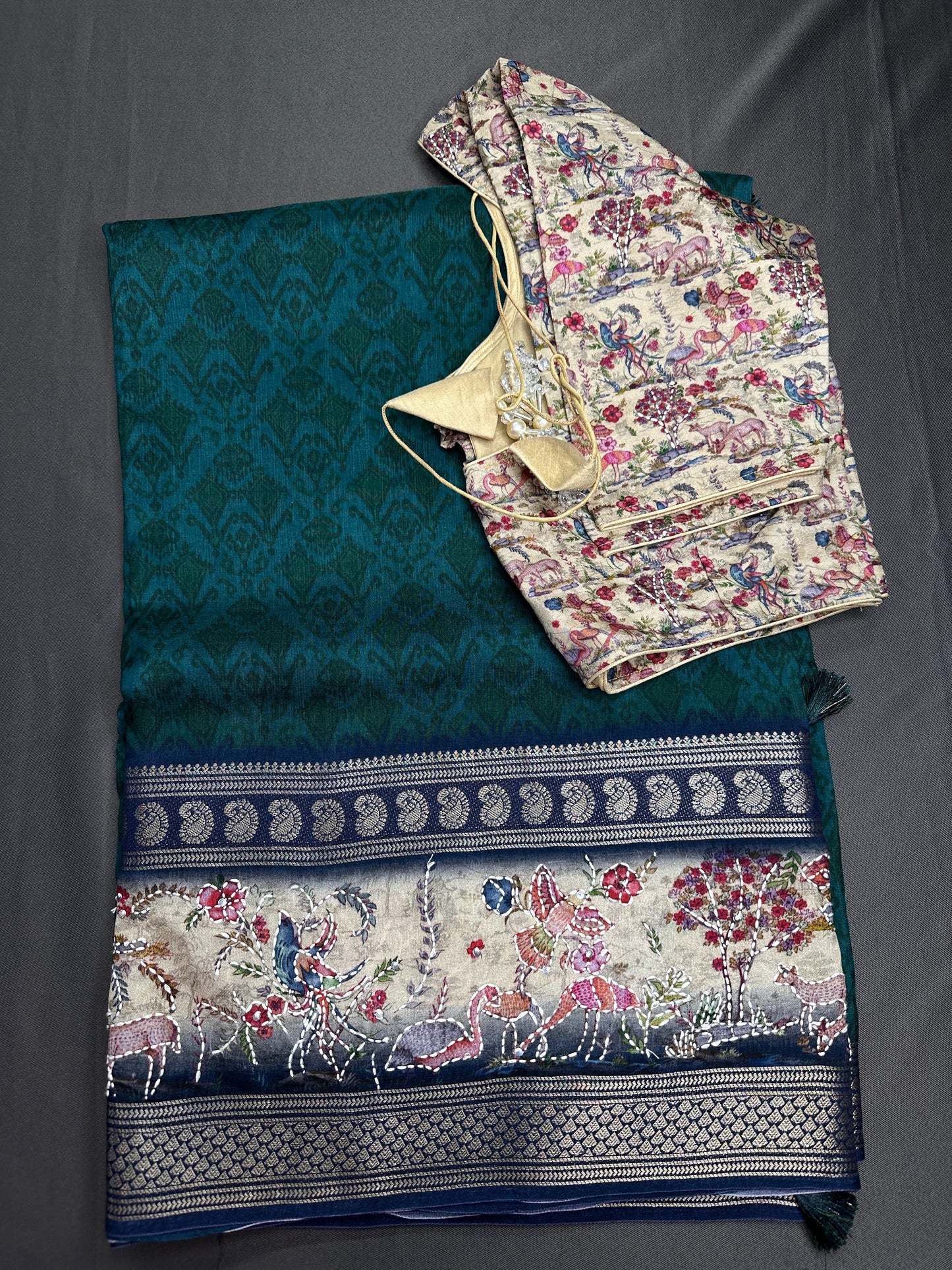 Pure Crepe Worli Green Saree