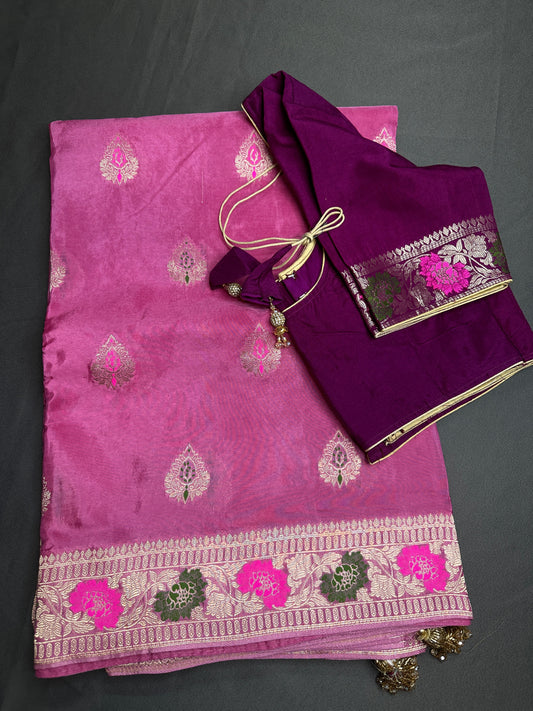 Pink Magenta Banarsi Silk Saree