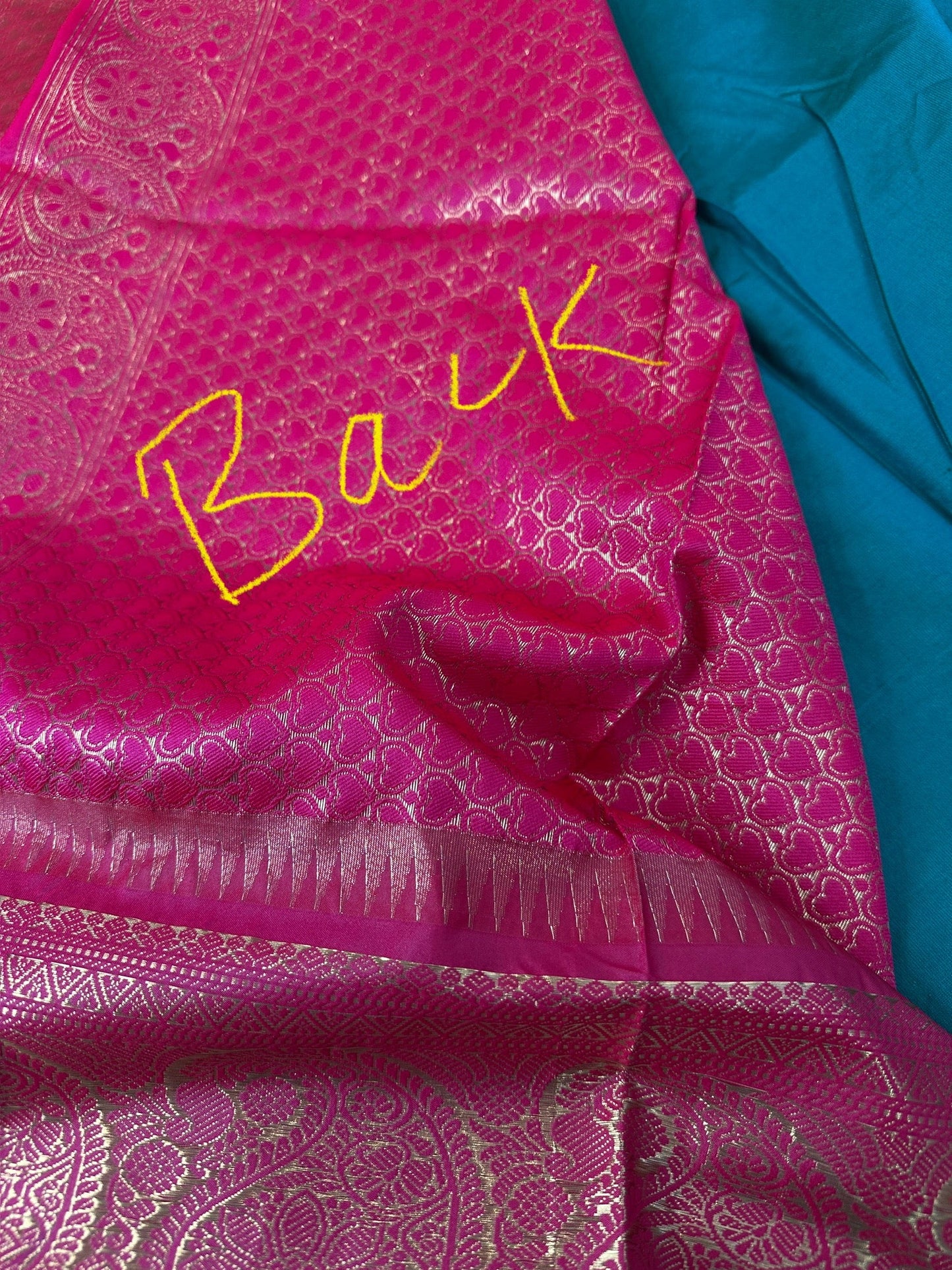 Semi Gadwal Silk Green Pink Saree