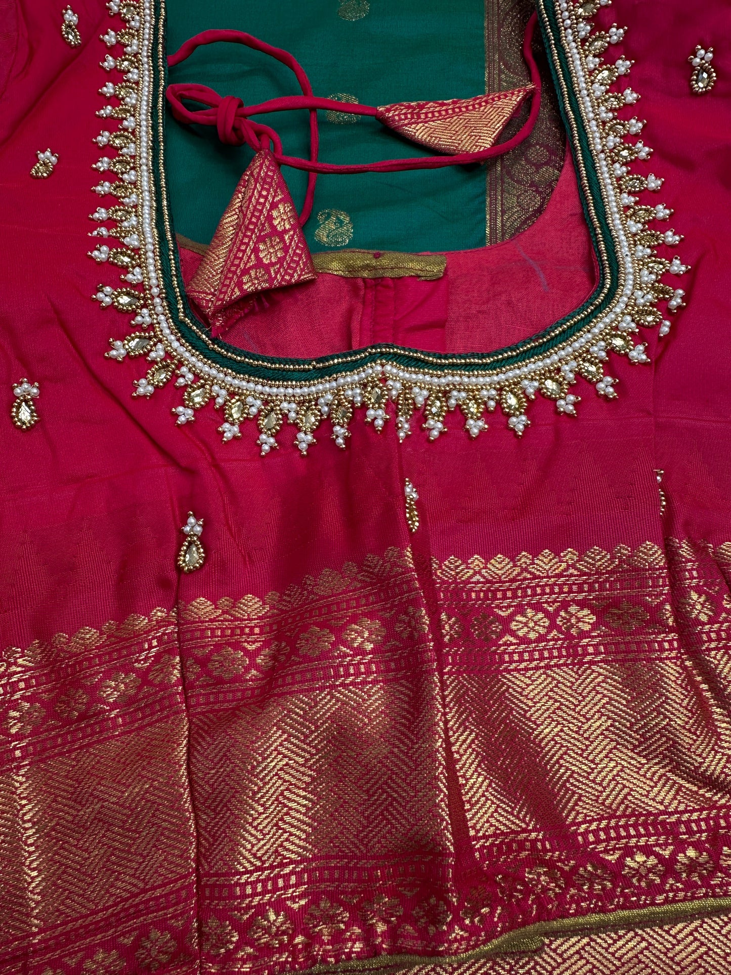 Semi Gadwal Silk Green Pink Saree