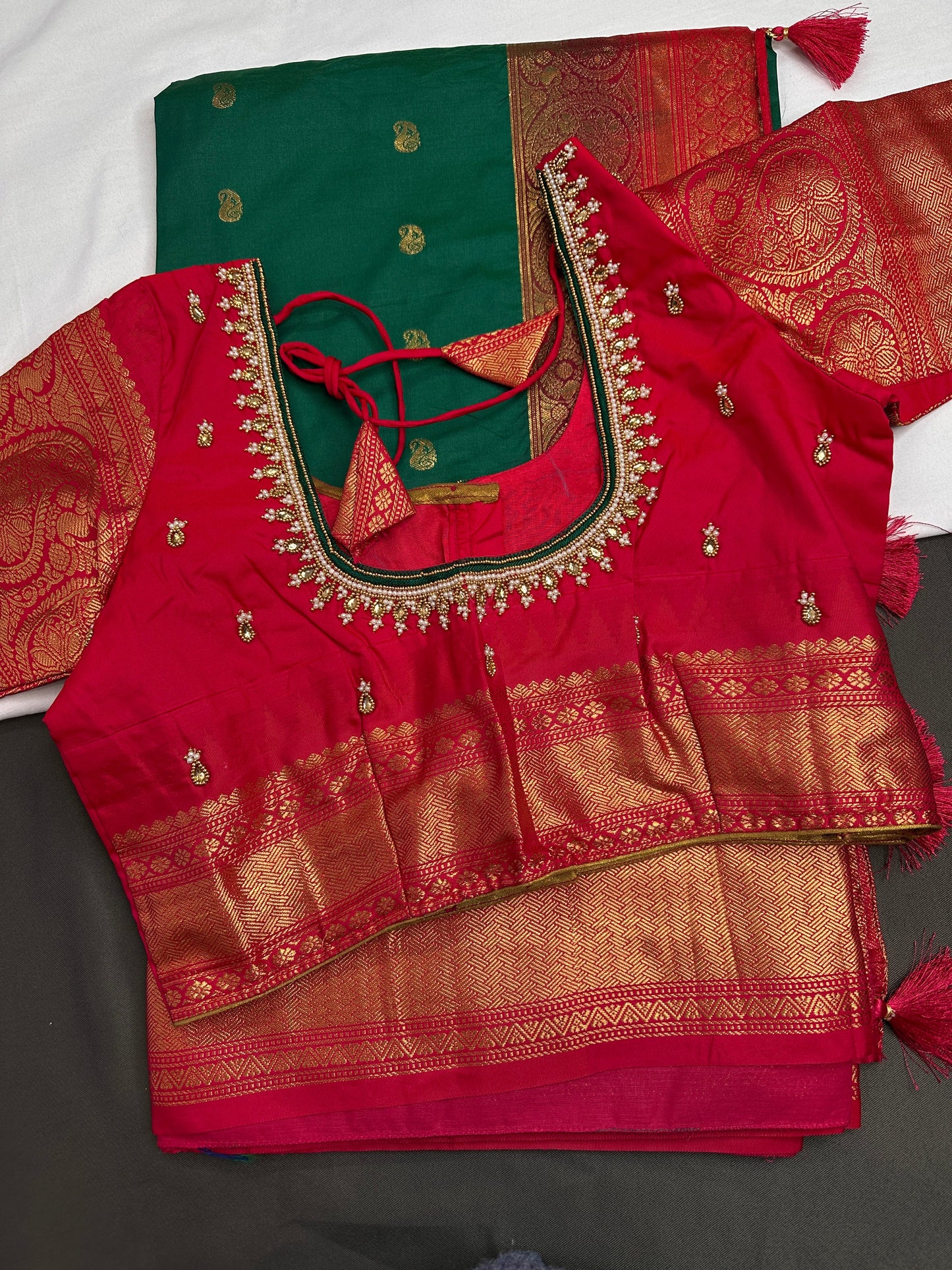 Semi Gadwal Silk Green Pink Saree