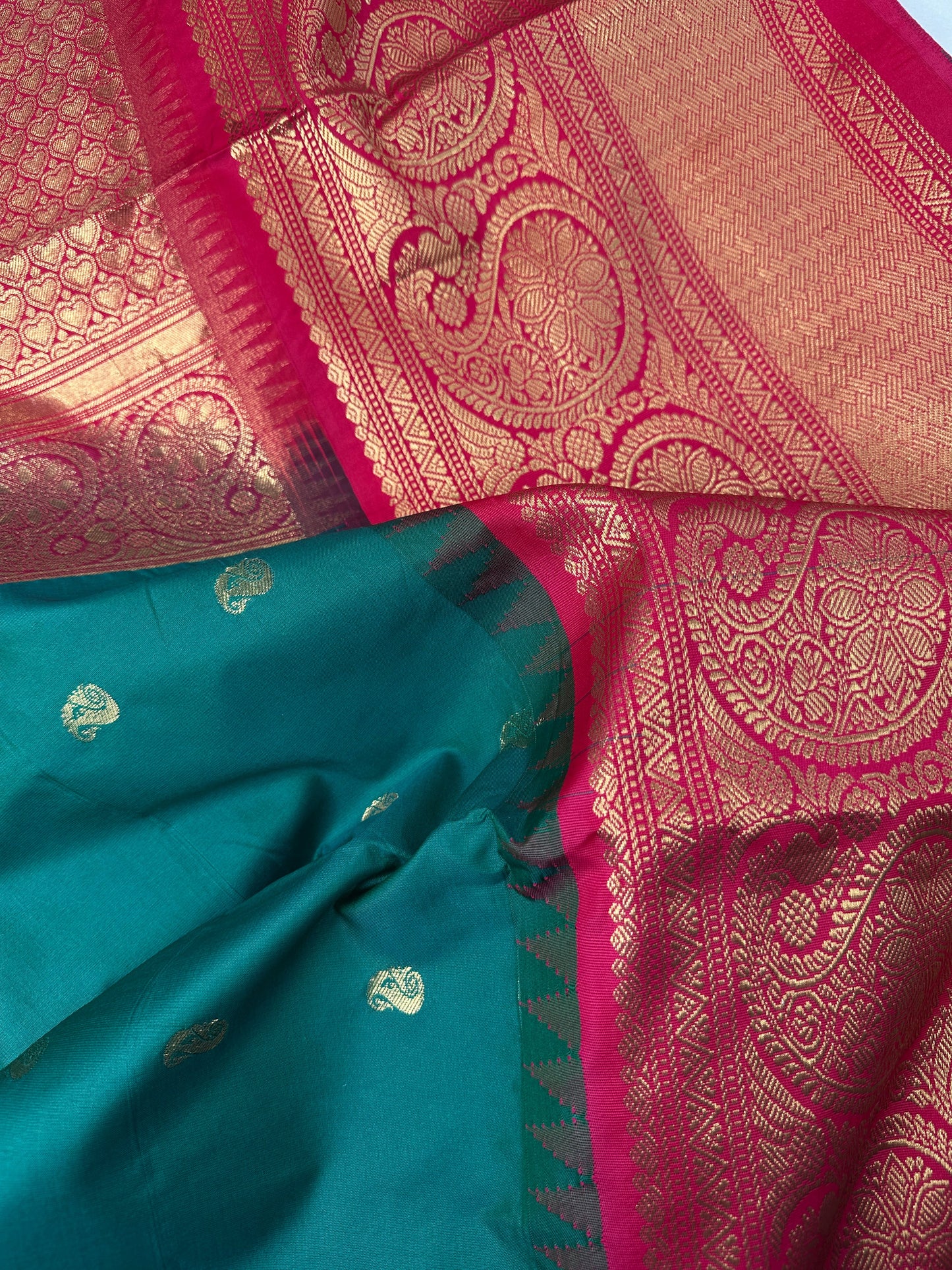 Semi Gadwal Silk Green Pink Saree