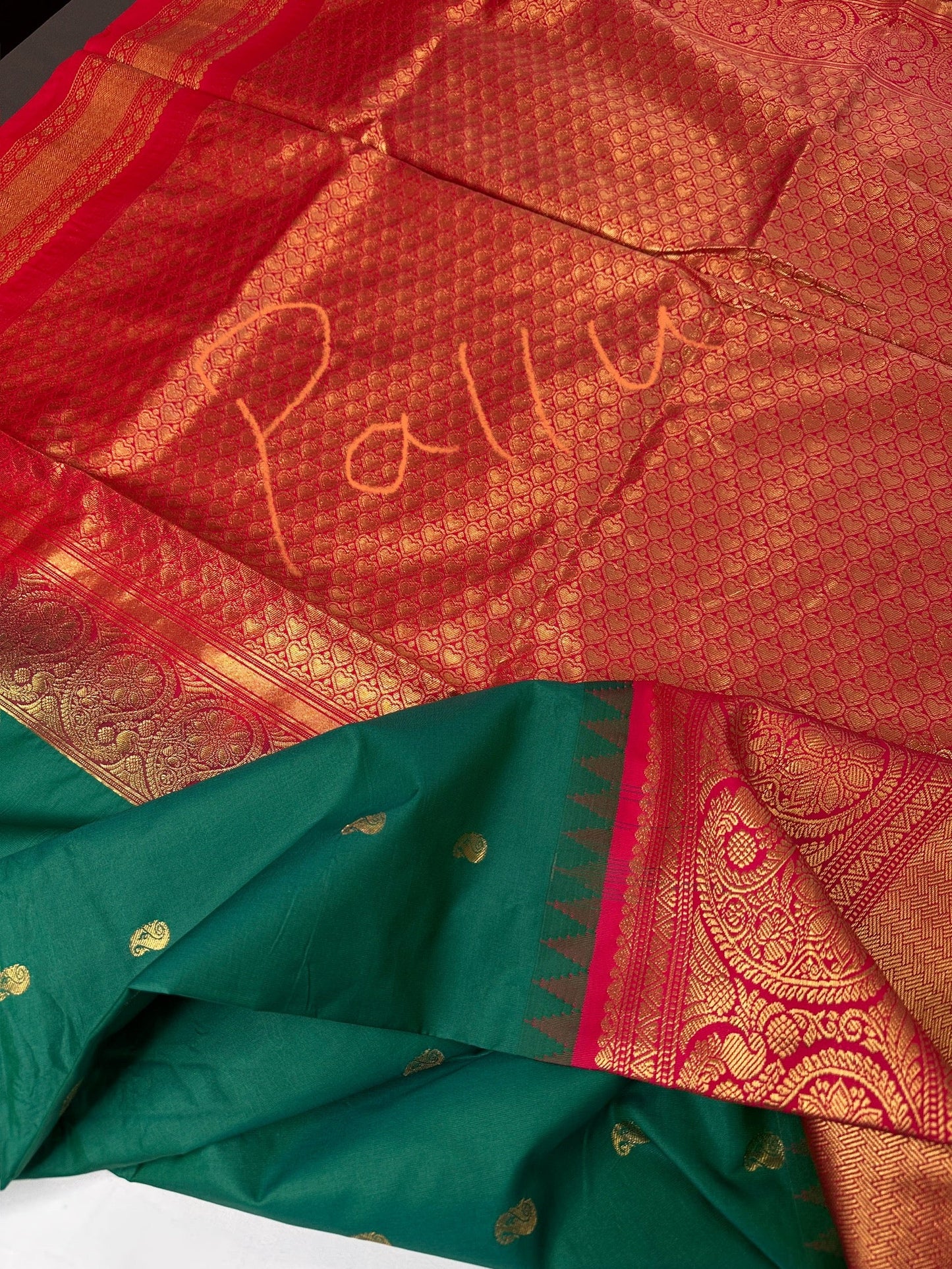 Semi Gadwal Silk Green Pink Saree