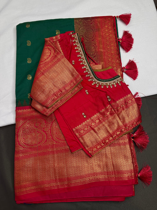 Semi Gadwal Silk Green Pink Saree