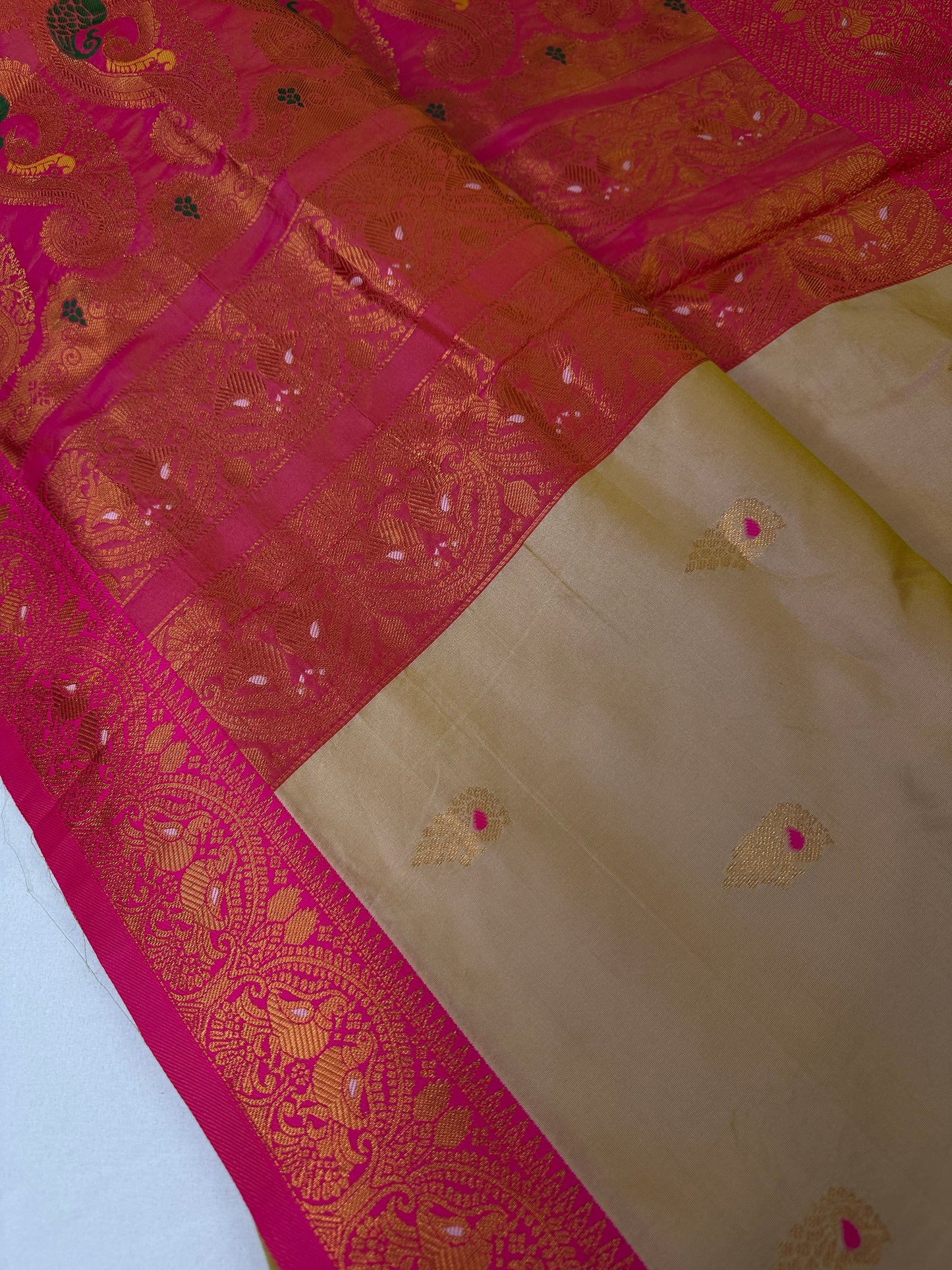 Paithani Silk Beigh Pink Saree - 