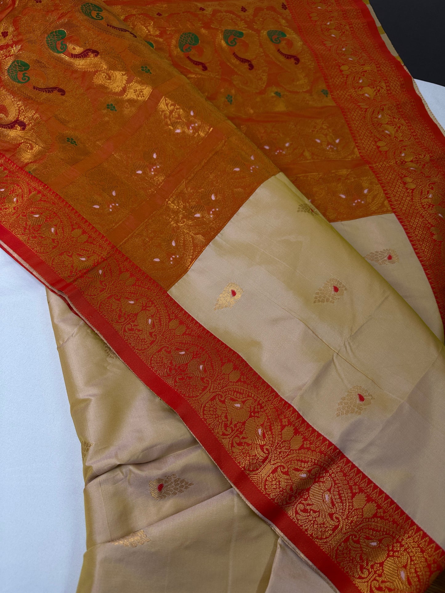 Paithani Silk Beige orange Saree - 