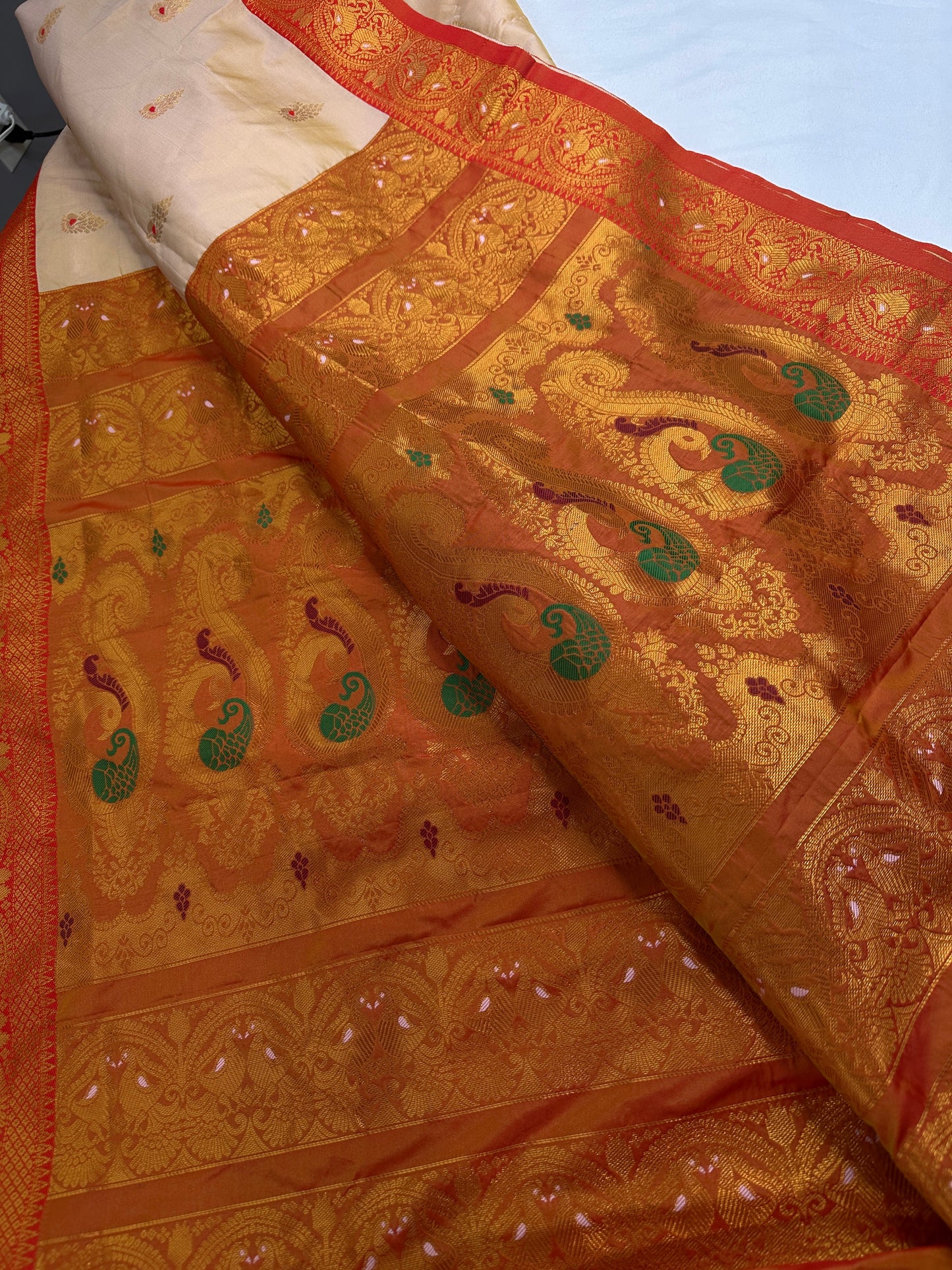 Paithani Silk Beige orange Saree - 