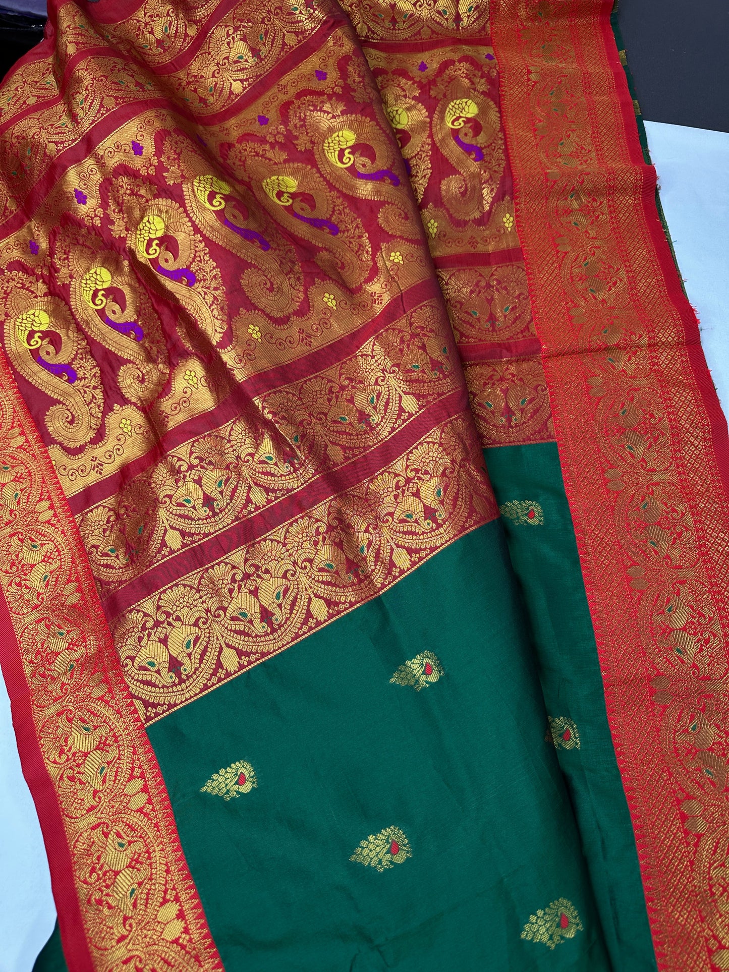 Green Red Paithani Silk Saree - 