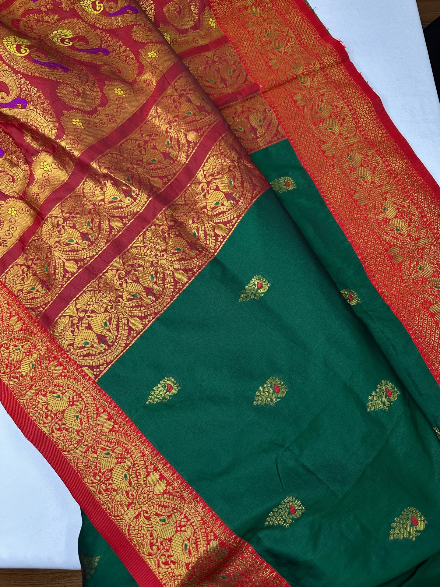 Green Red Paithani Silk Saree - 