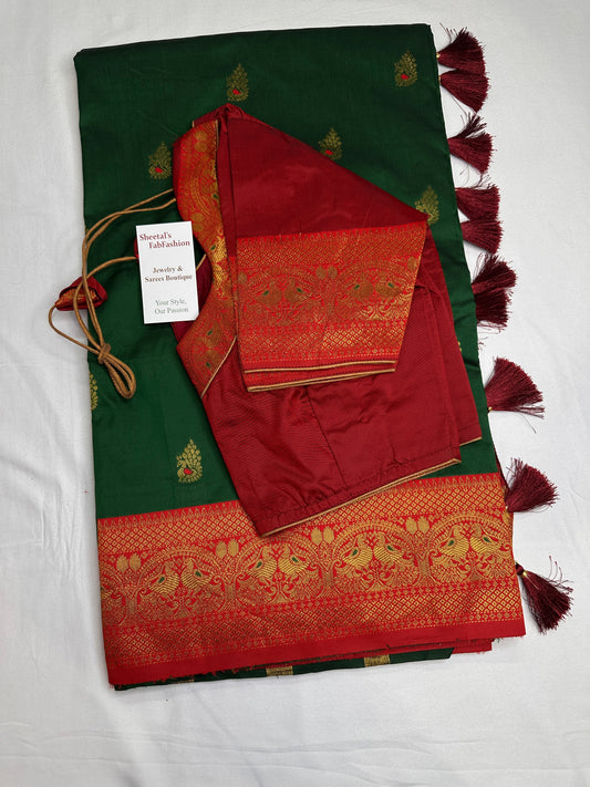 Green Red Paithani Silk Saree - 