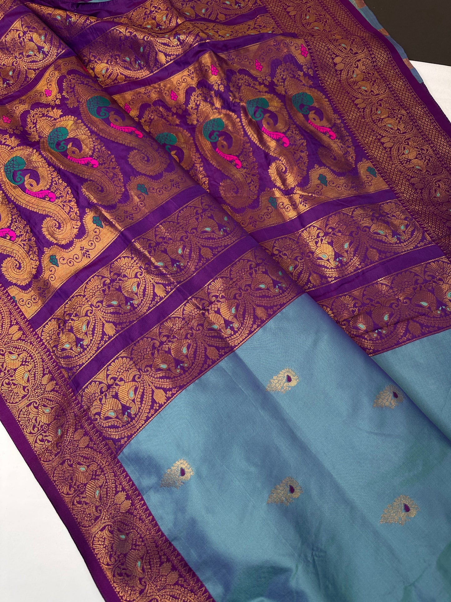 Blue Purple Paithani Silk Saree - 