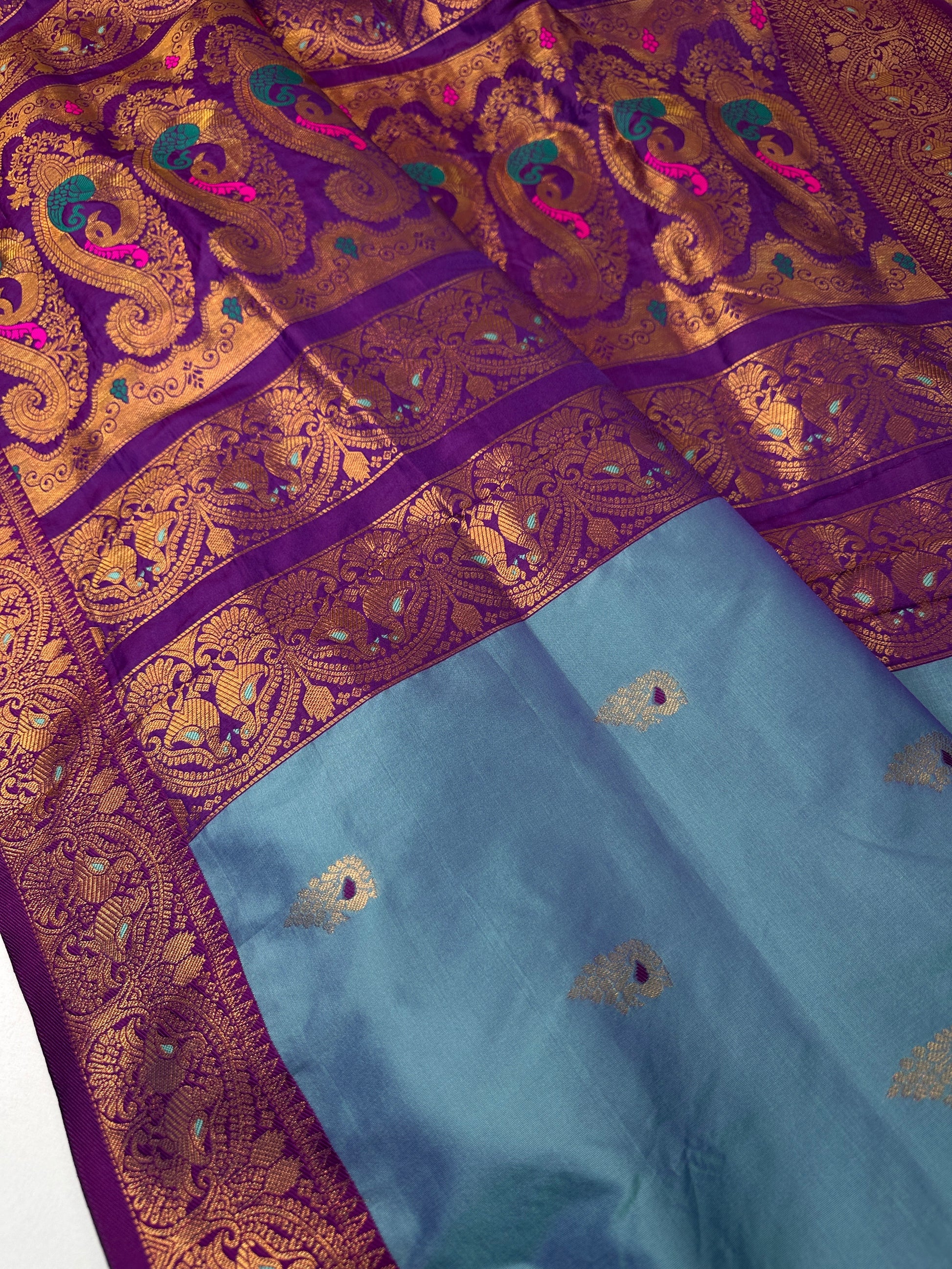Blue Purple Paithani Silk Saree - 