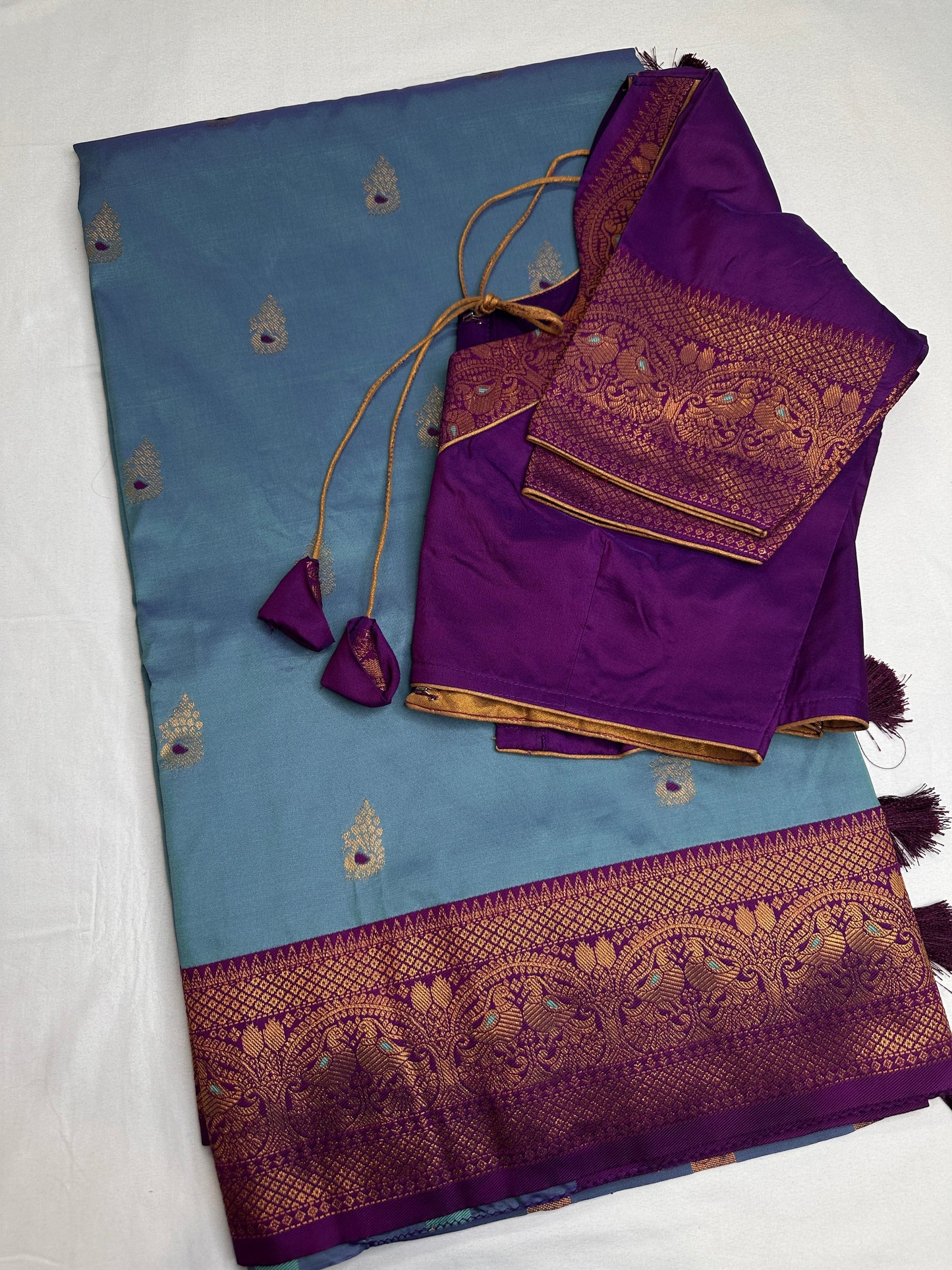 Blue Purple Paithani Silk Saree - 