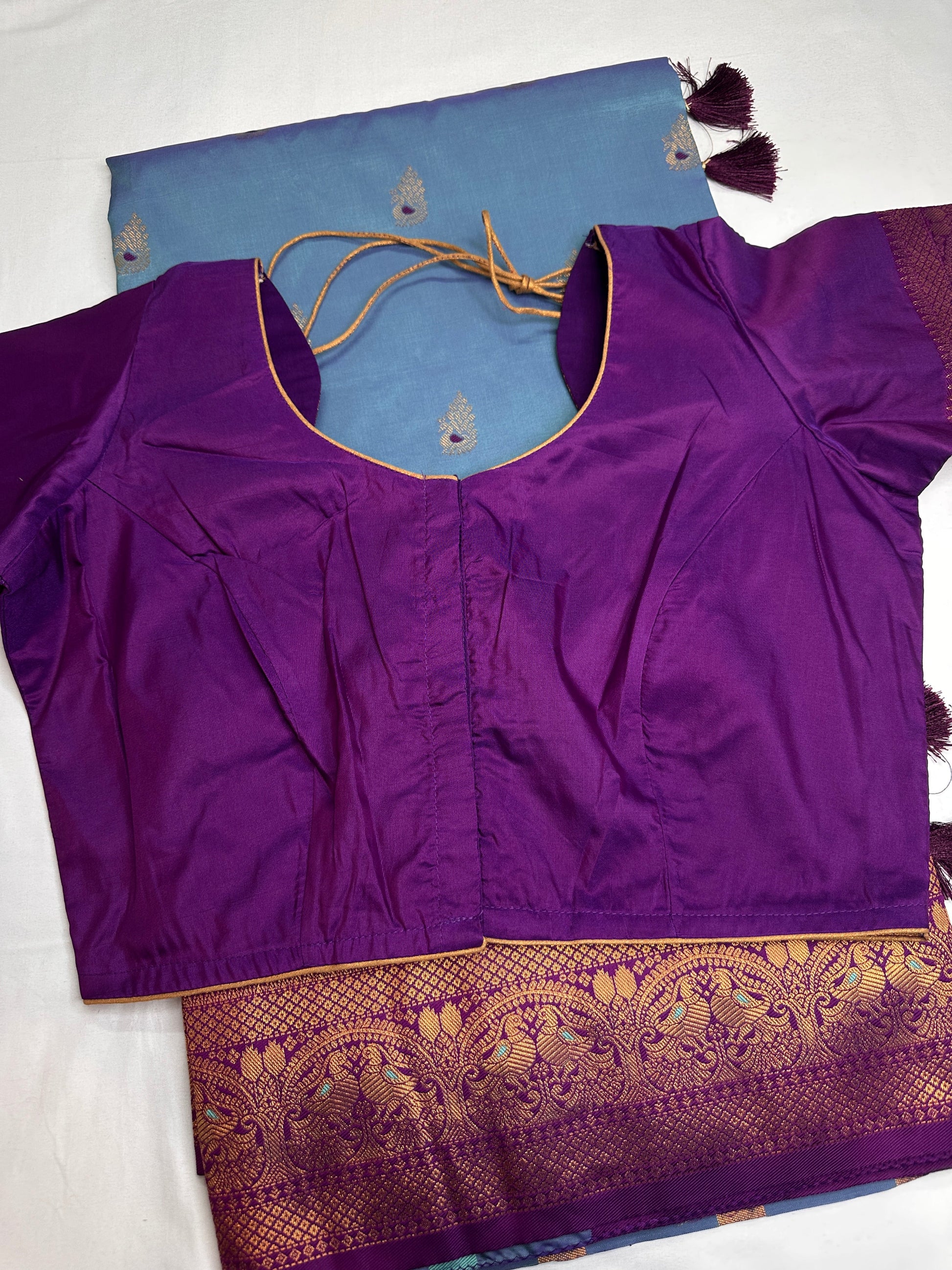 Blue Purple Paithani Silk Saree - 