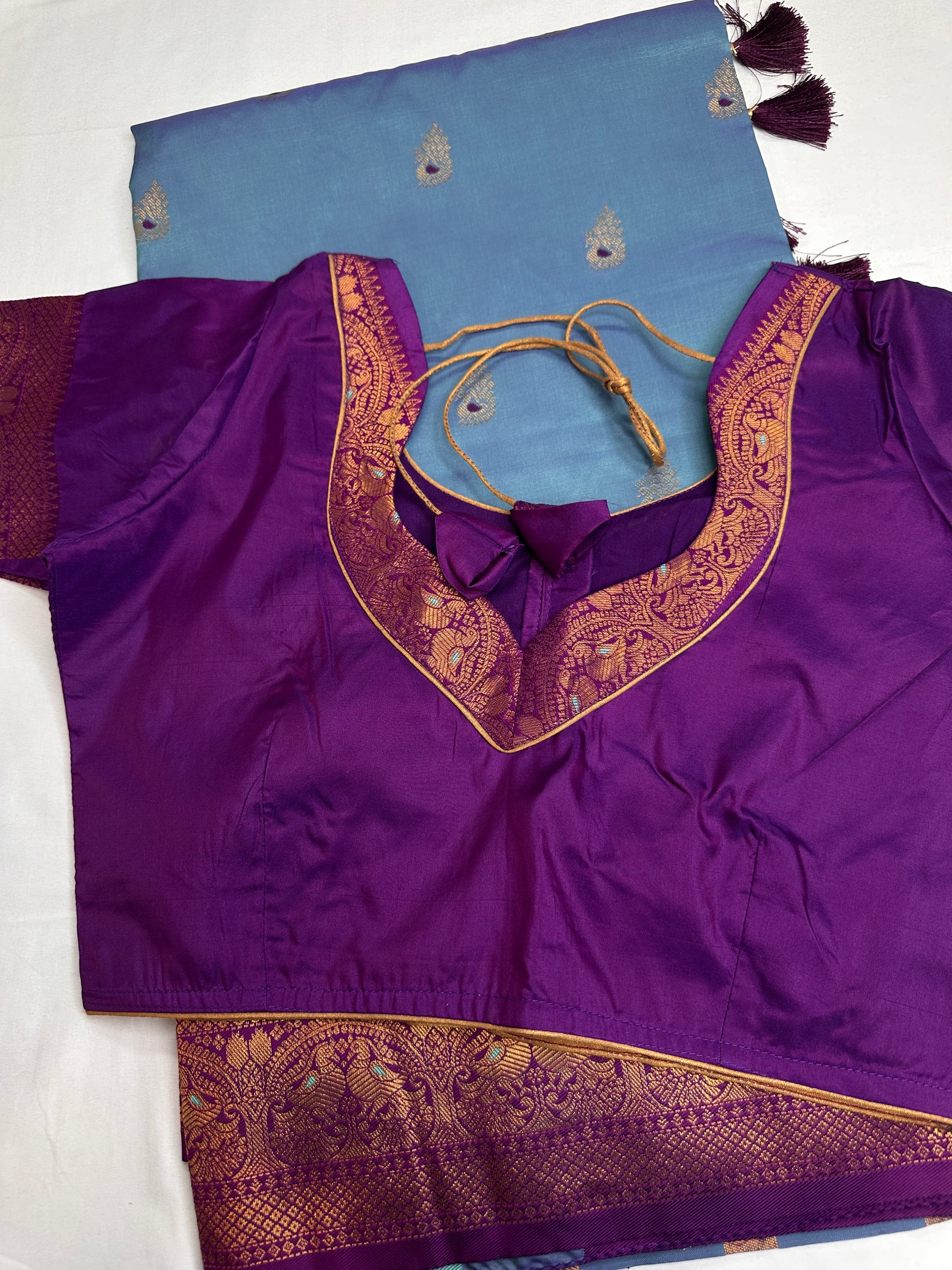 Blue Purple Paithani Silk Saree - 