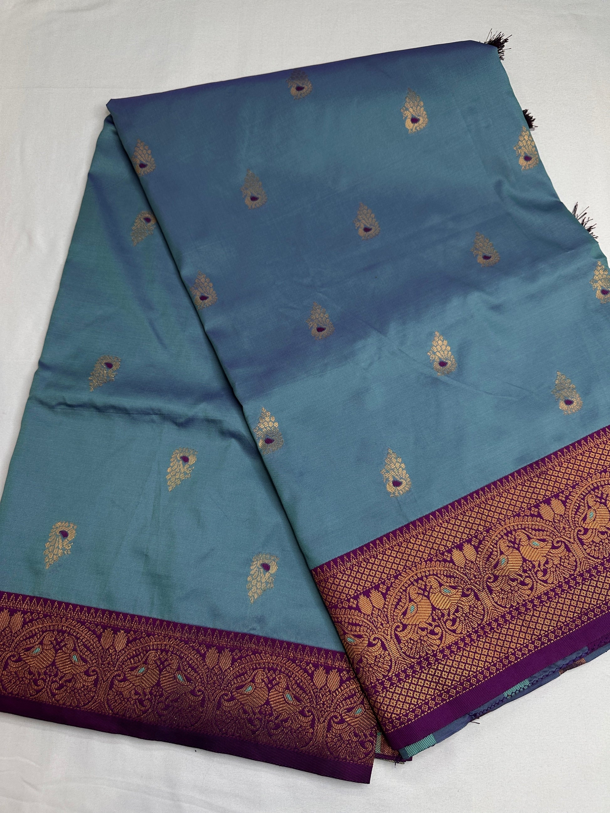 Blue Purple Paithani Silk Saree - 