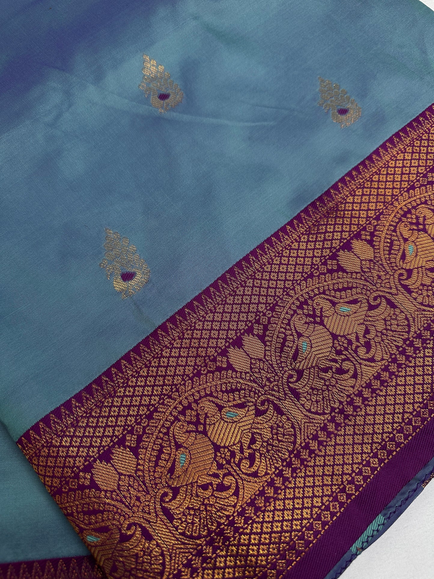 Blue Purple Paithani Silk Saree - 